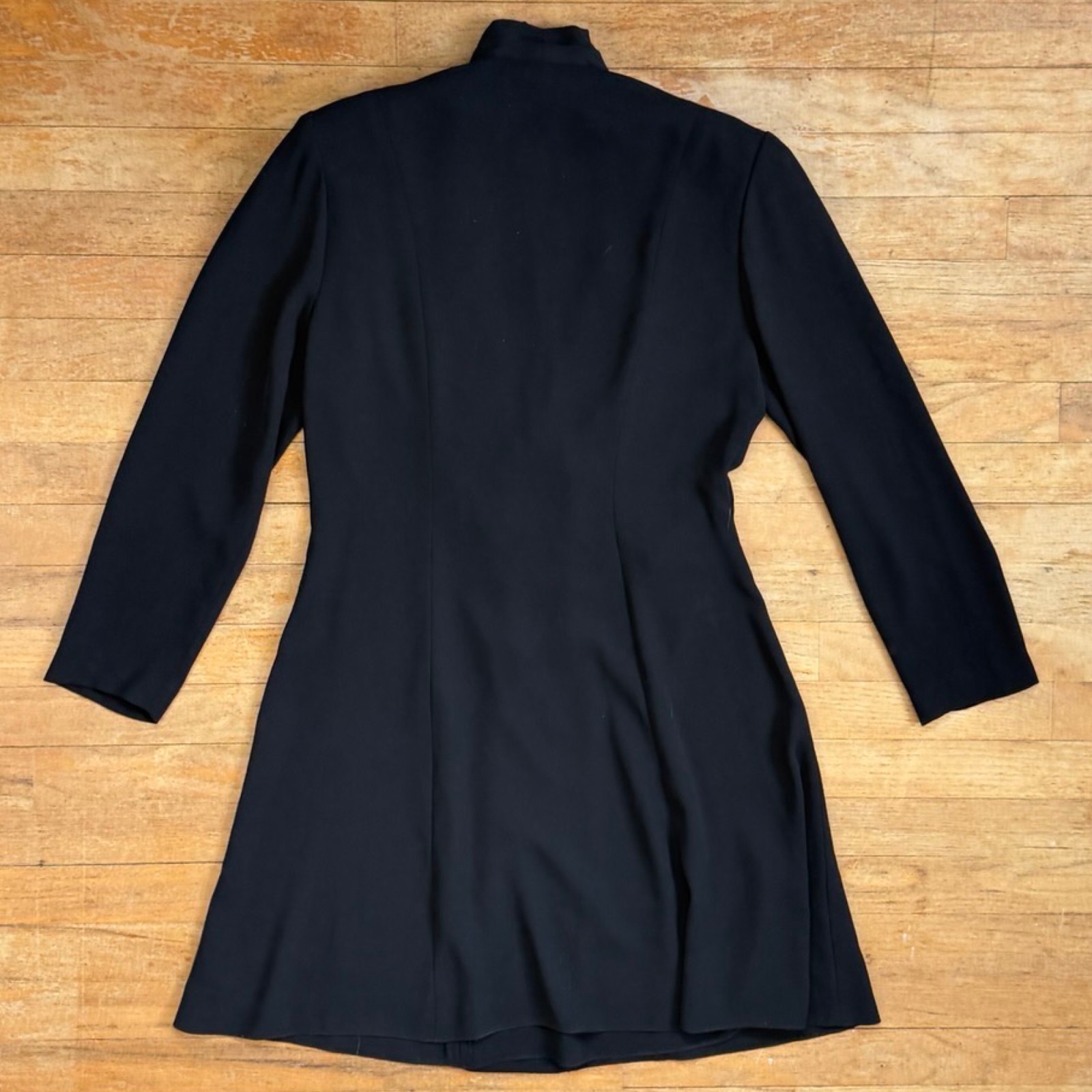 Vintage Double-Breasted Blazer Dress Size Medium 80s Black Sheer Crepe DW3 Saks