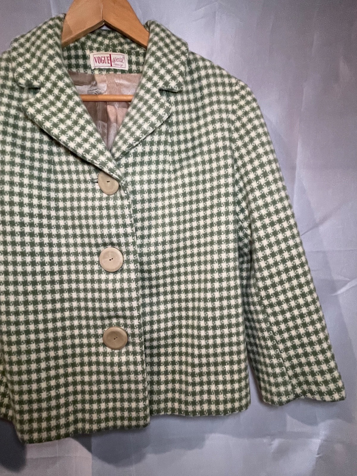 Vintage Vogue Special Design Green and Cream Checkered Jacket