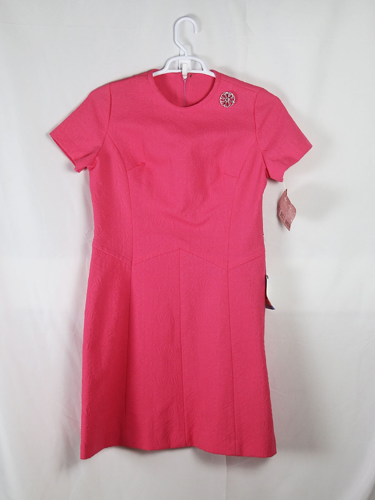 NOS w/Tags 1960’s Vintage Lorac Original Bright Pink Dress Sz 16.5 with Brooch