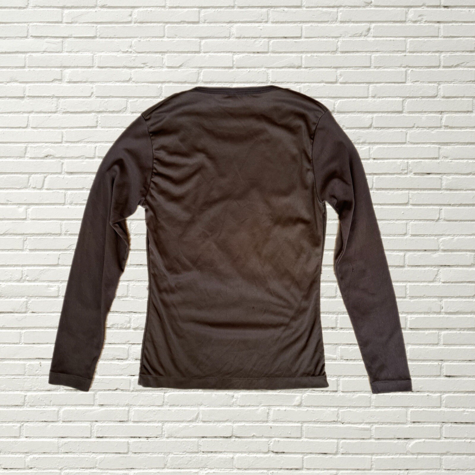 Vintage 70s Brown Long Sleeve T Shirt Hippie Rainbow Embroidered OOAK