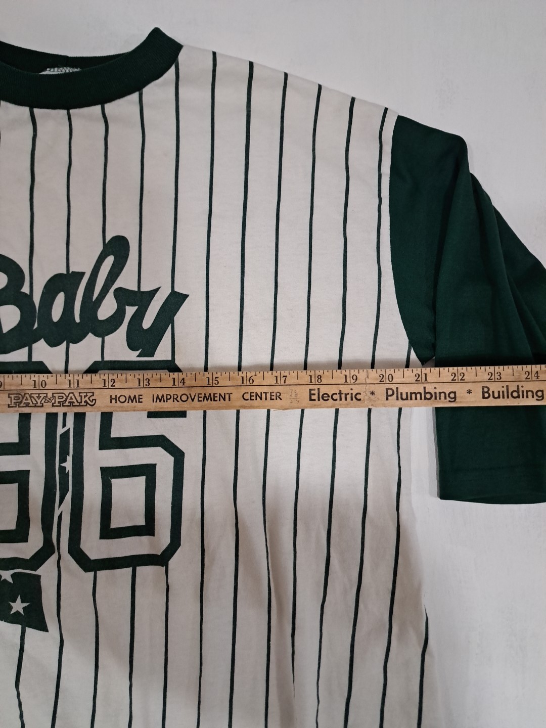 Vtg 90s Baseball T Shirt Tee Baby ’96 Green Stripes Maternity 3/4 Sleeve L/XL