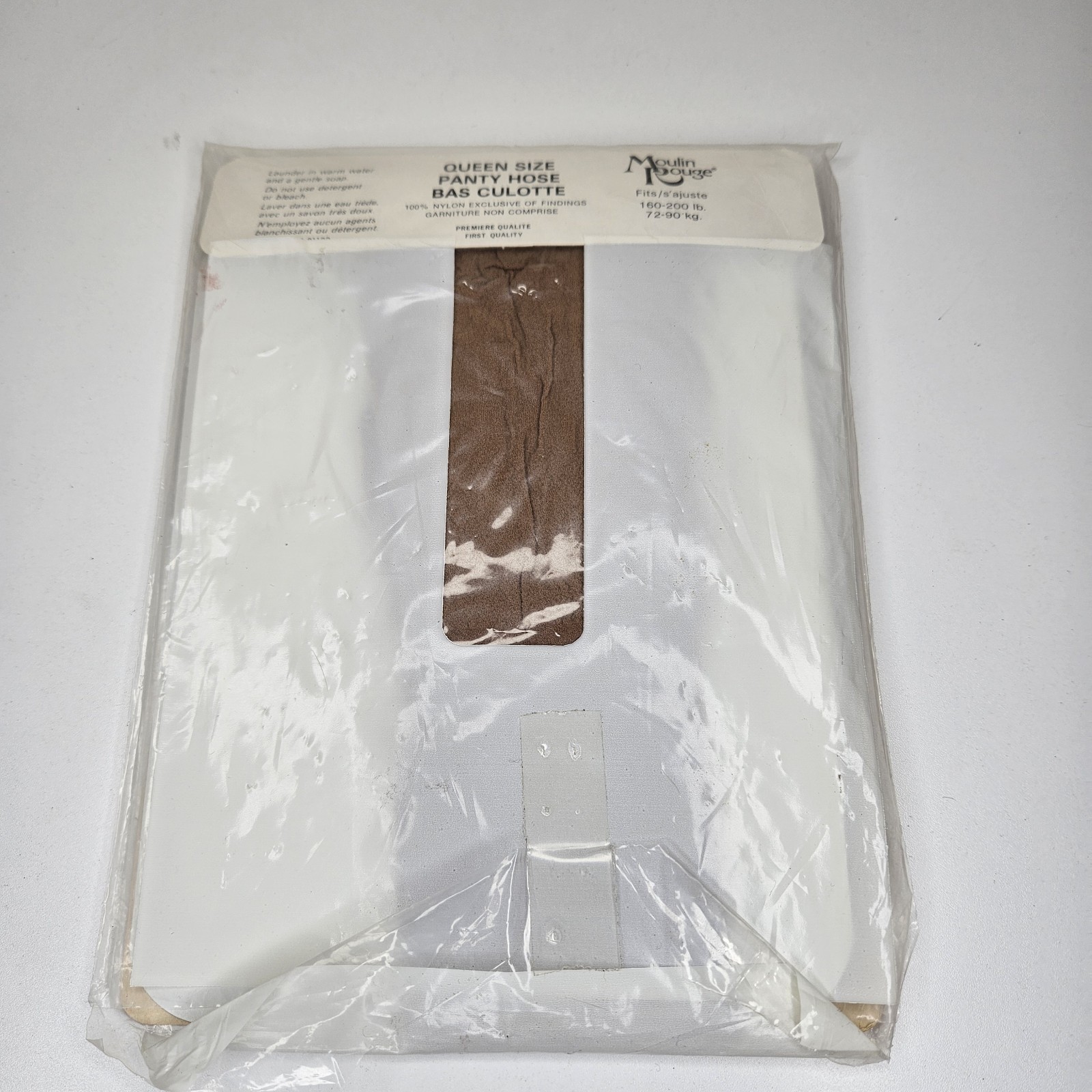 Vintage 80s Queen Size Moulin Rouge Pantyhose New Linen Double Mesh 160-200 Lbs