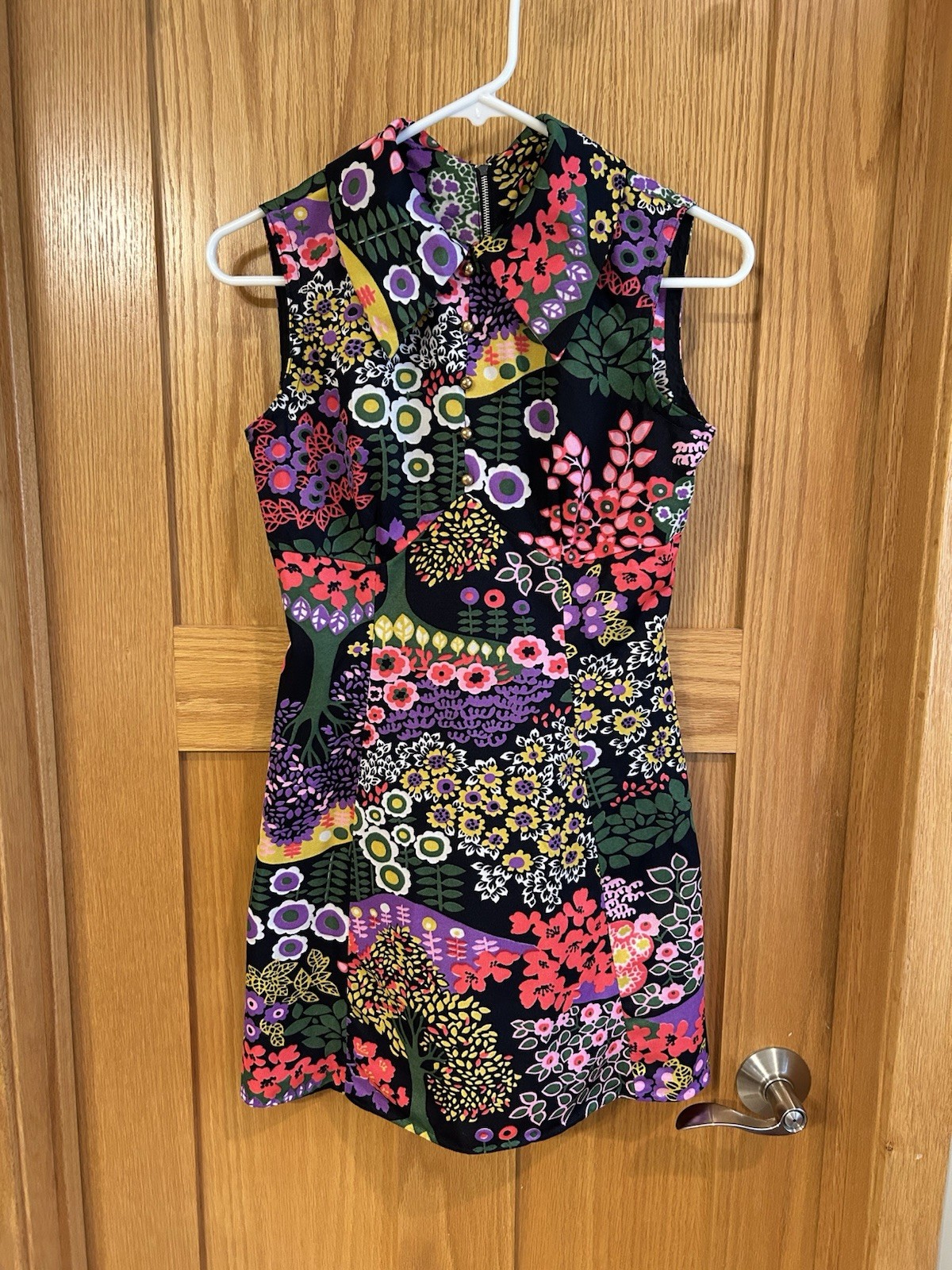 Vintage Psychedelic 60s 70s Floral Micro Mini Dress Groovy Trippy Baby Doll