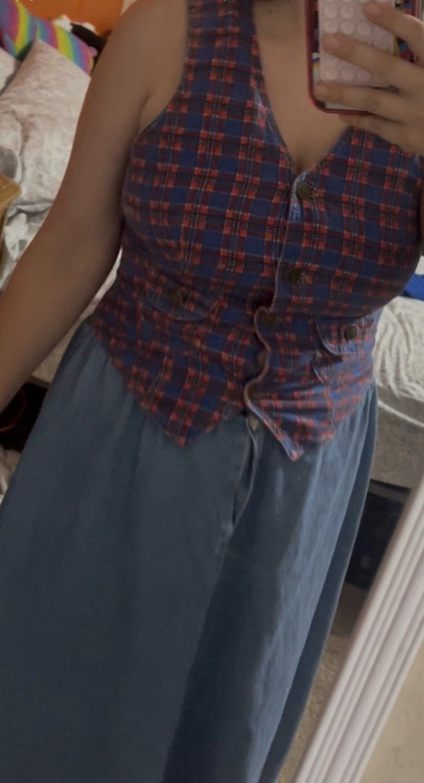 Vintage Paris Blues y2k denim plaid dress size 13 fits Large 1990s Made in USA