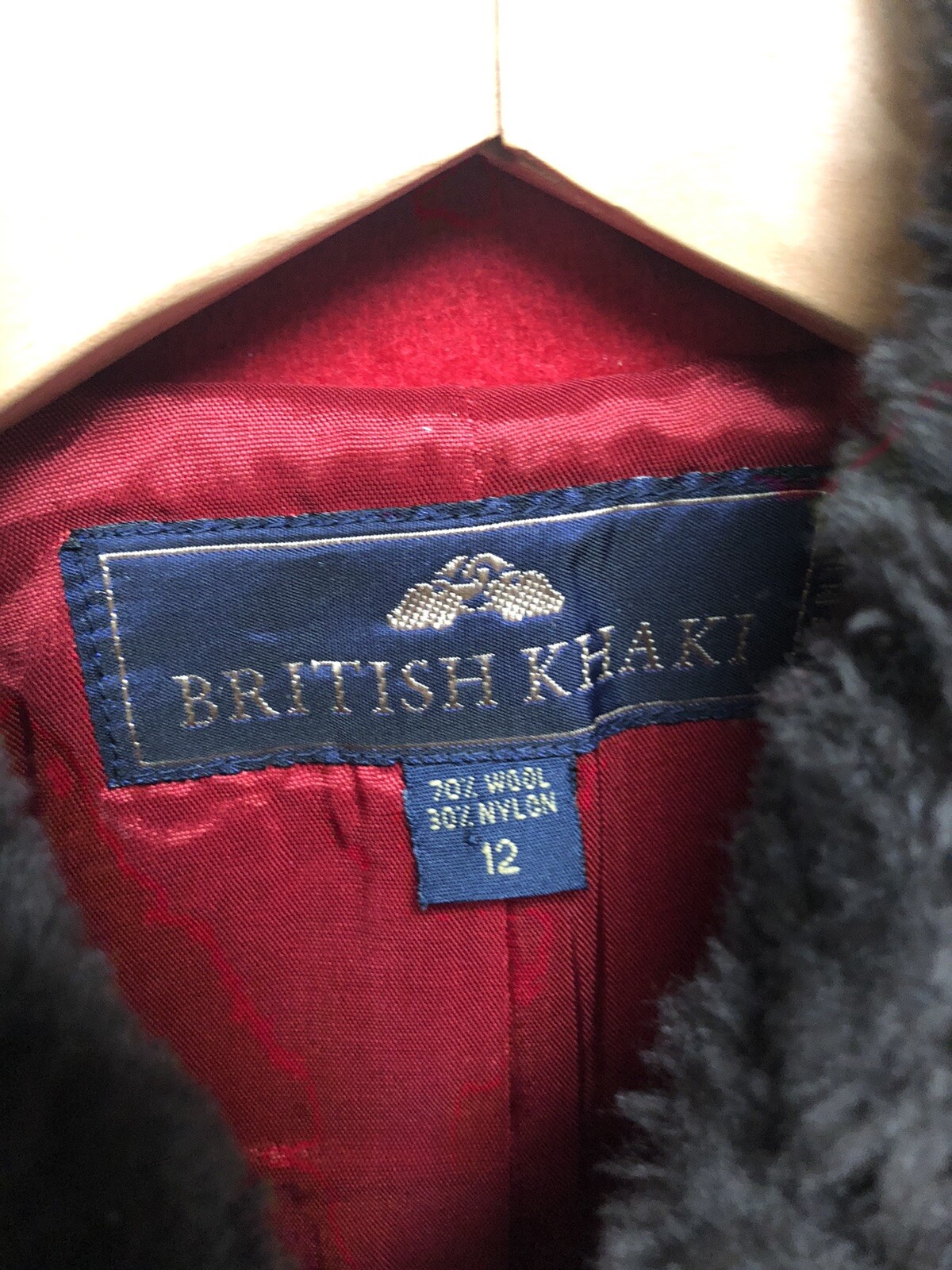 British Khaki Womens Size 12 Red Wool Blazer Faux Fur Collar Button Up Academia