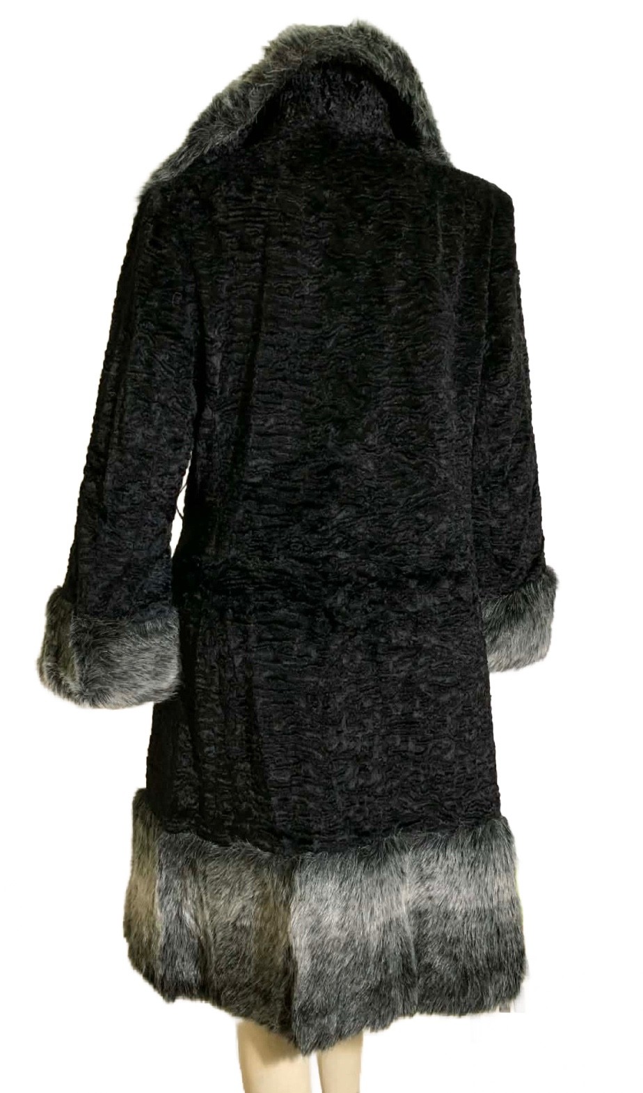 True Vintage 1960s Iconic Black and Gray Faux Chinchilla and Lamb Fur Coat
