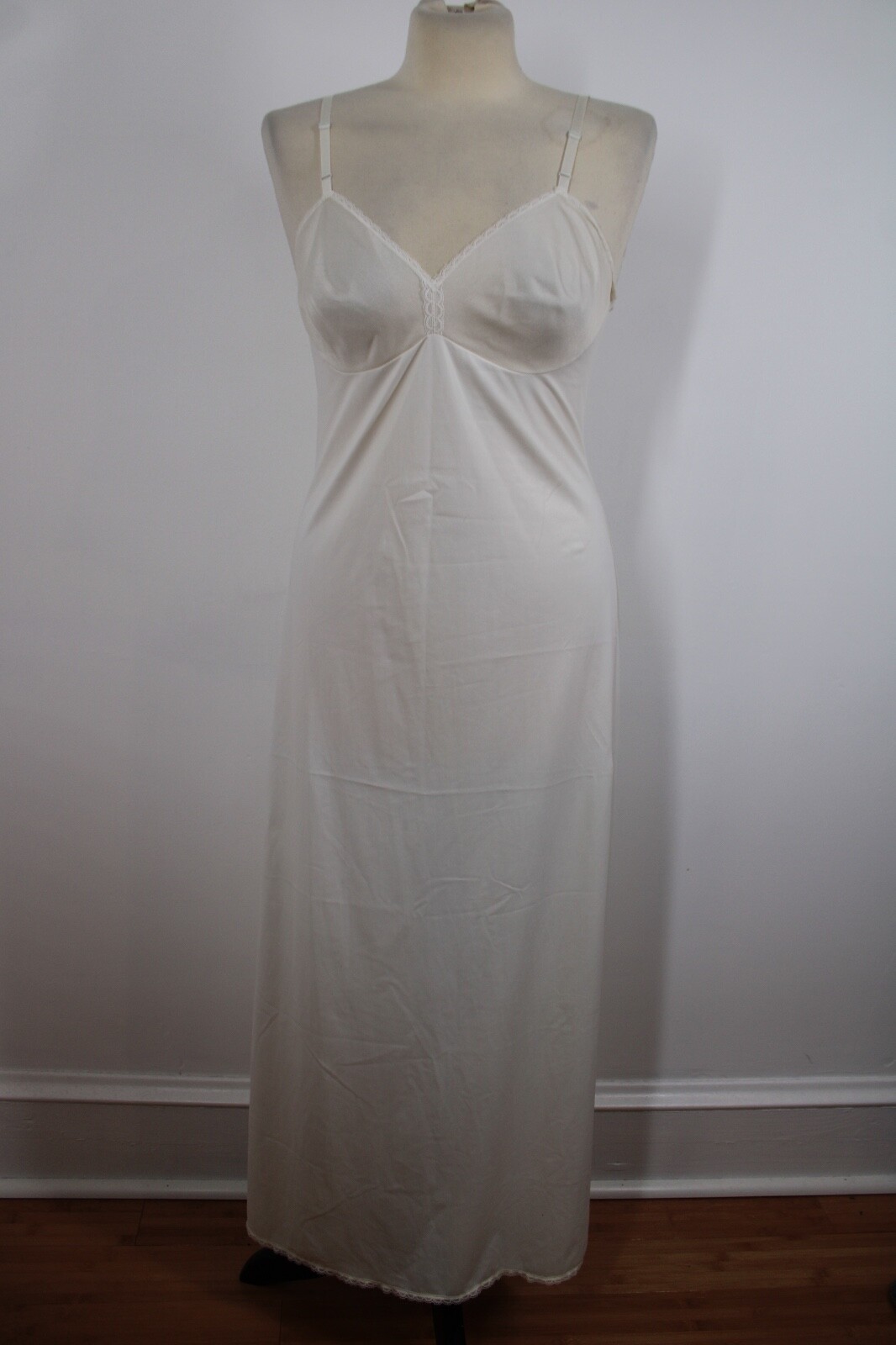 Vtg JC Penney MG 34/12 LL Ivory Antron Nylon Long Full Slip Dress Side Slit