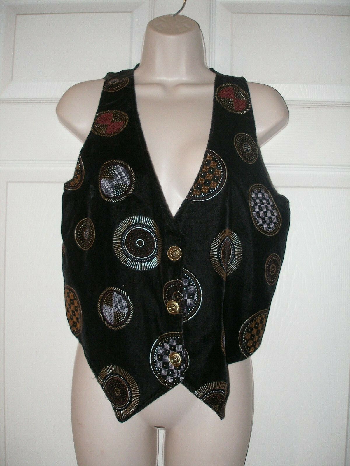 TR Bentley Vintage Small Velvet Black Vest Gold Metallic Circular Decals