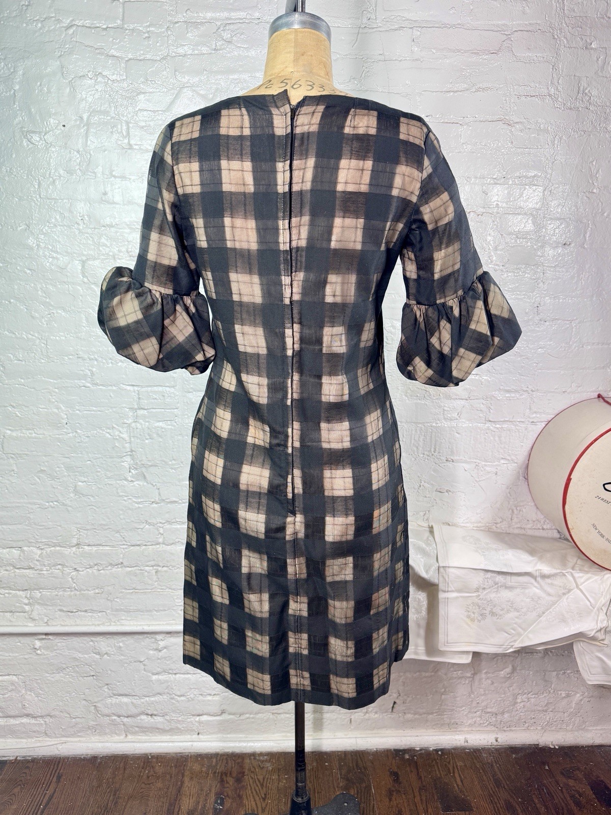 1960s Vintage Black & Nude Illusion Dress w Bubble Cuffs XS Candy Jrs