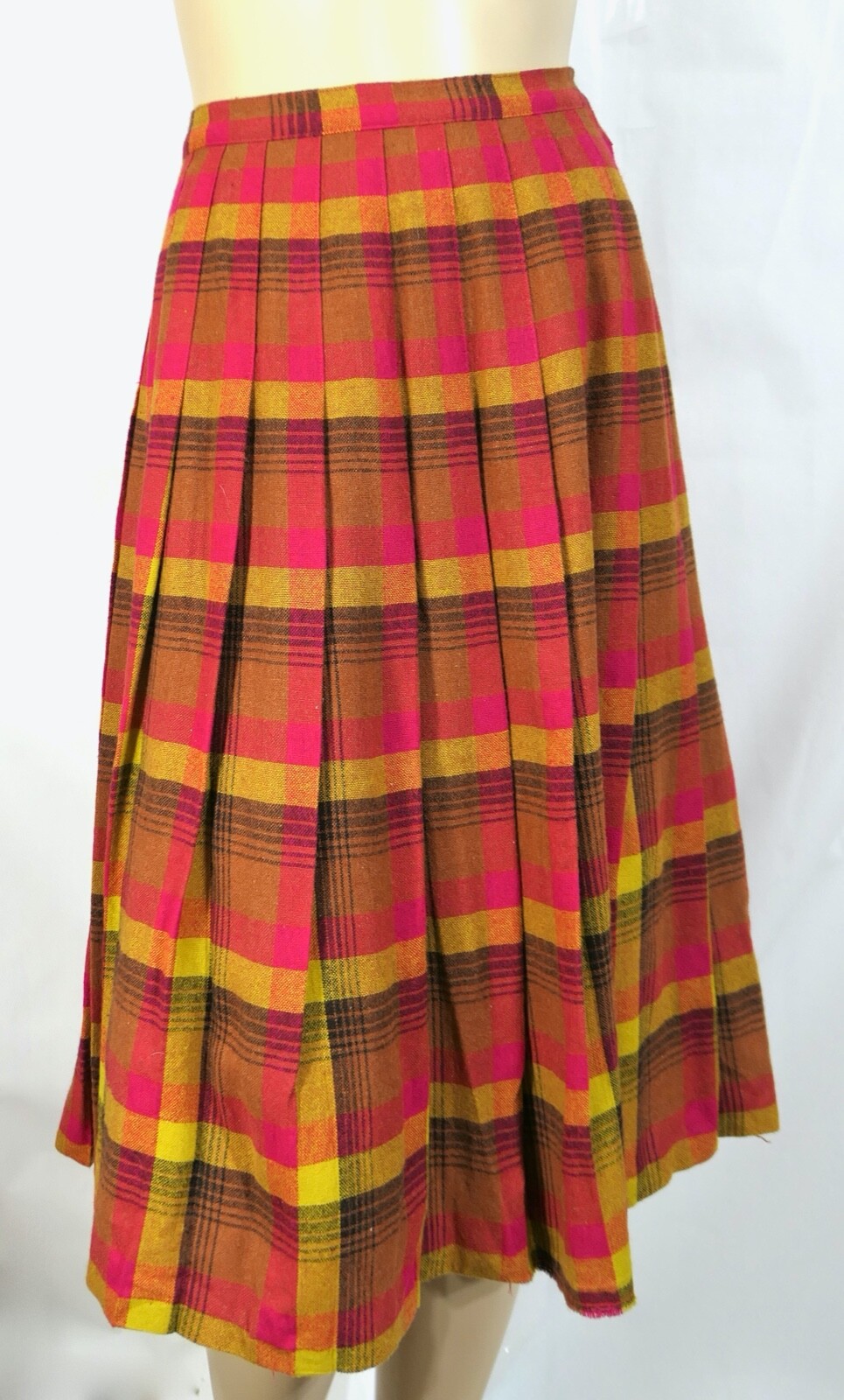 Vintage 50s 60s Sailmates Pleated Plaid Wool Rayon or Blend Skirt S 26.5