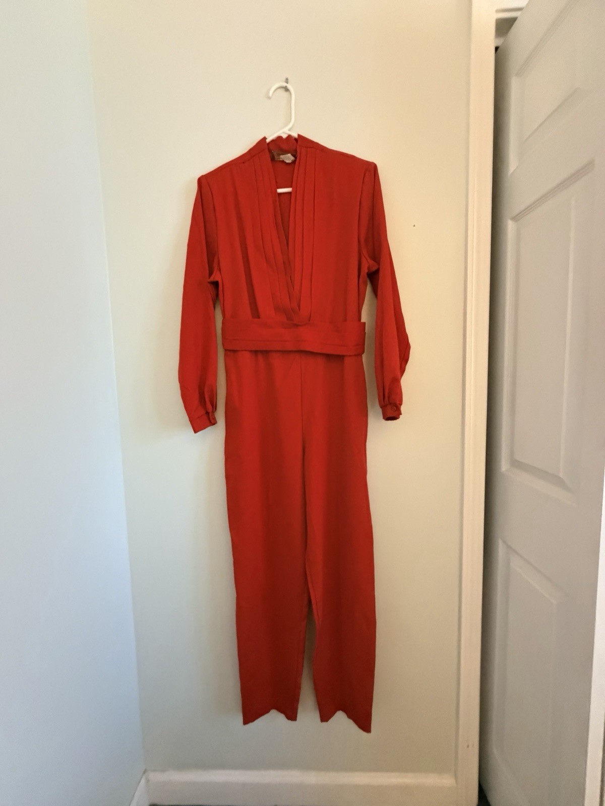 Vintage 80s Red Jumpsuit SZ 12 Made In USA Worthington Tux Style