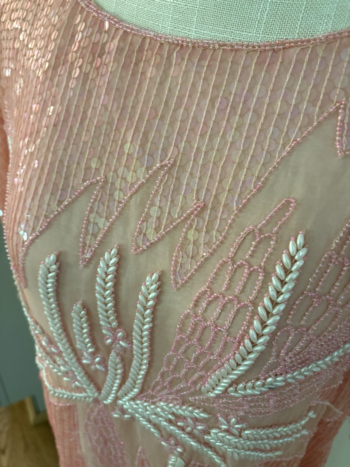 Vintage 80s Hand Beaded 100% Silk Top Pastel Pink Sequin. NWT!M Deadstock. India