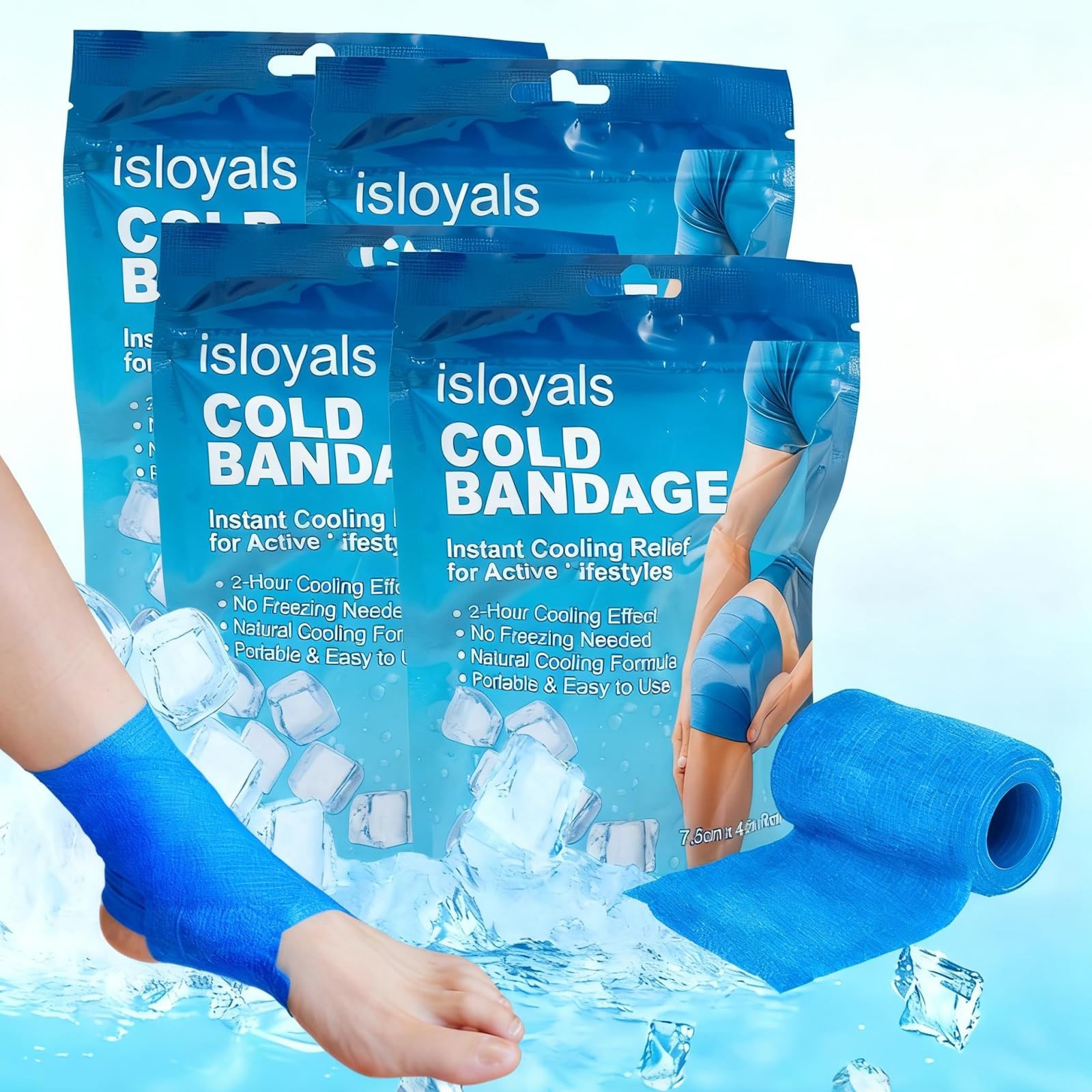 4 Packs Ice Tape, Self Sticking Bandage Wrap,Instant Cold Compression Tape Wrap,