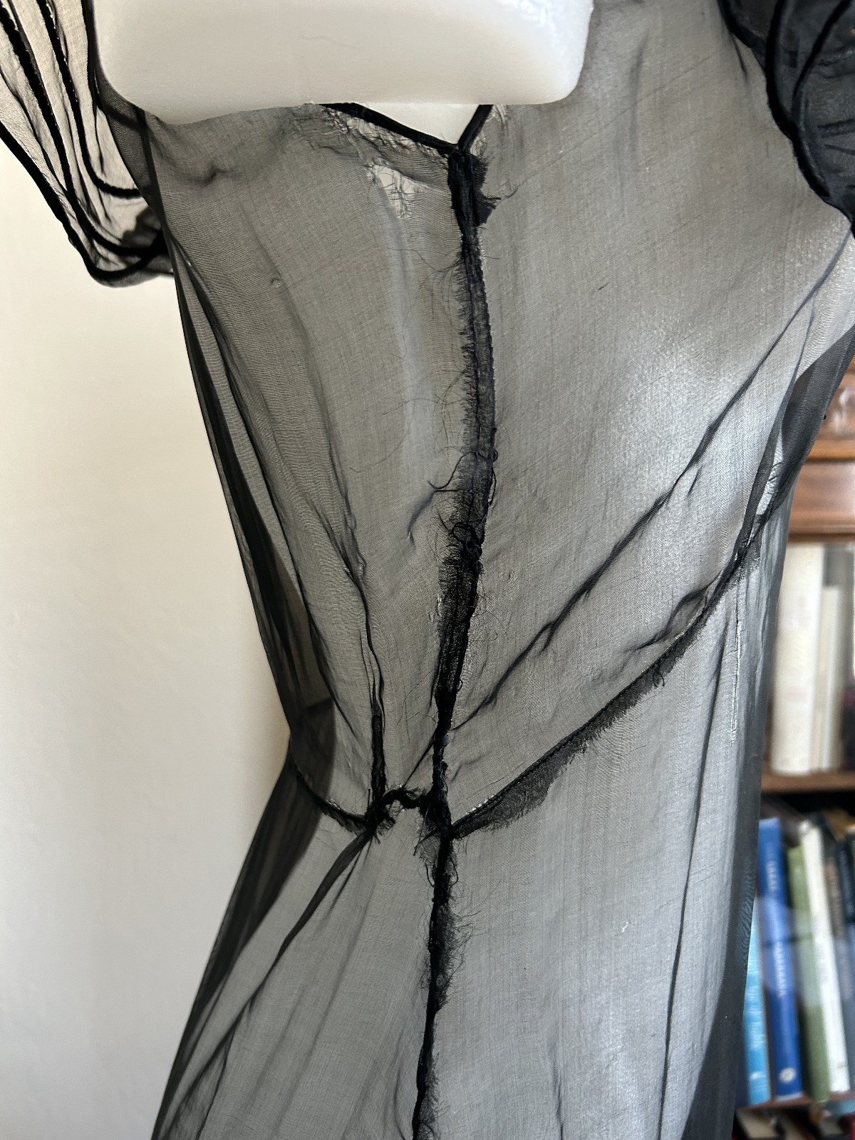 Vintage 1930s Sheer Black Mesh Net Gown Dress Bolero Set Bias Cut Deco Maxi S/M
