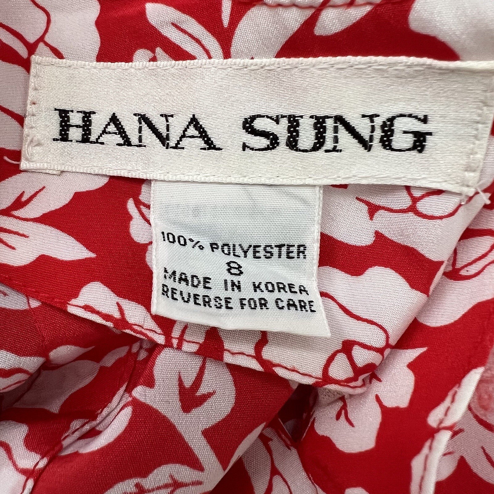 Vintage 80s Dress Sz 8 by Hana Sung Floral Red Color Padded Shoulders Classy