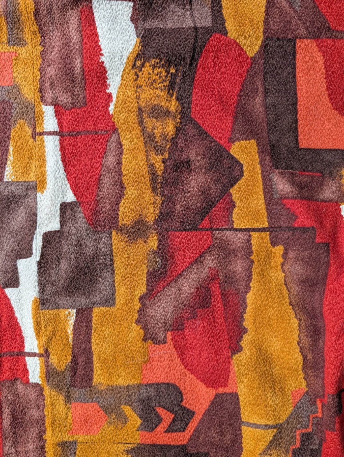 Vtg 70s Bark Cloth Caftan Dress MuuMuu Hand Made Abstract Geometric Hippie Boho