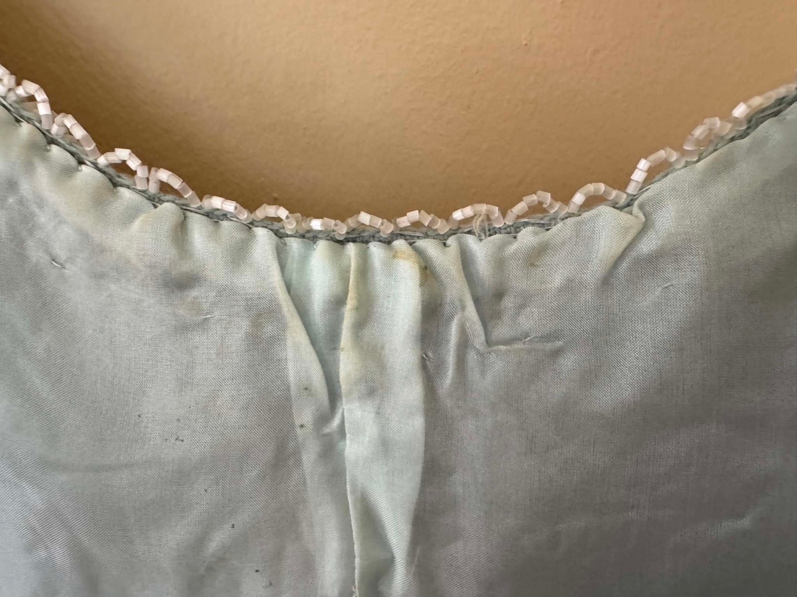 1950’s-60s Ice Blue & Silver Hand Beaded Sequined Wool Top Size M Hong Kong