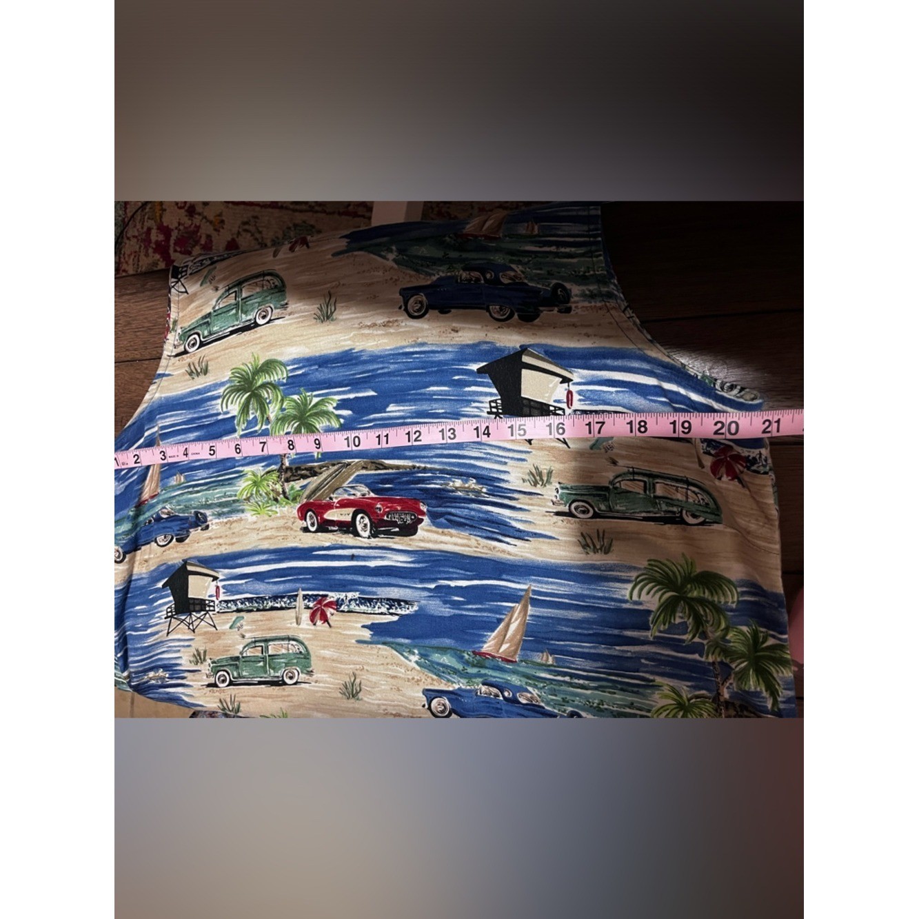 Vintage Weekend Clothes Line Beach Print Mini Dress XL Coastal Retro Vacation