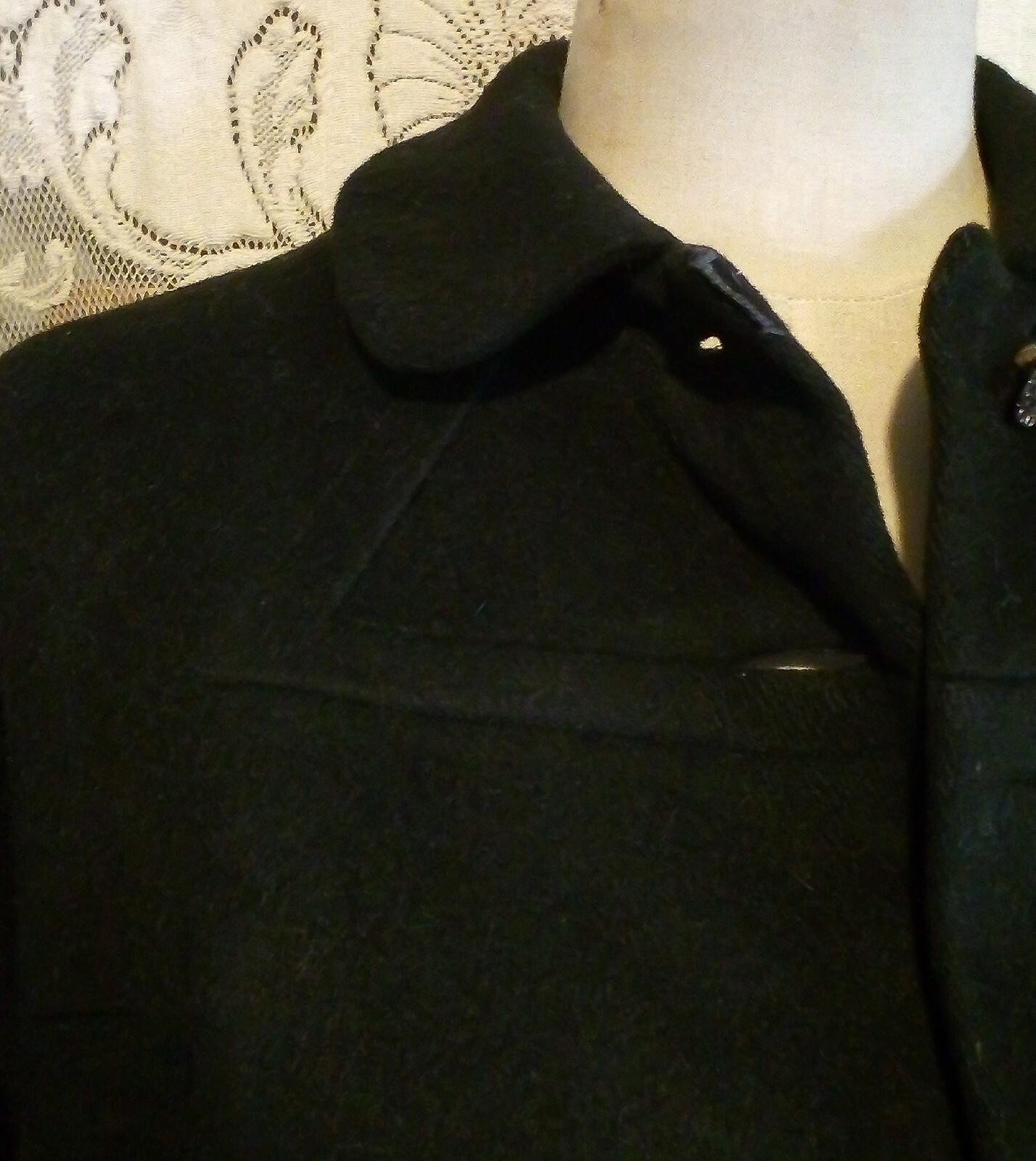 VTG 50s Moordale Fancy Mohair Wool Charcoal Black Coat w Floral Satiny Lining S