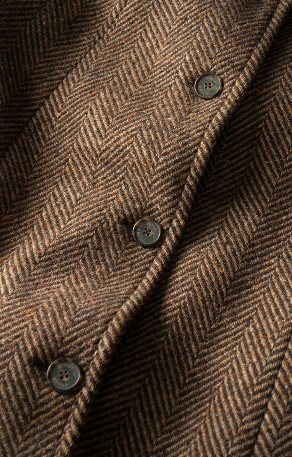 Ladies Brown Coat Herringbone Jacket Single Breasted Tweed Long Winter Business
