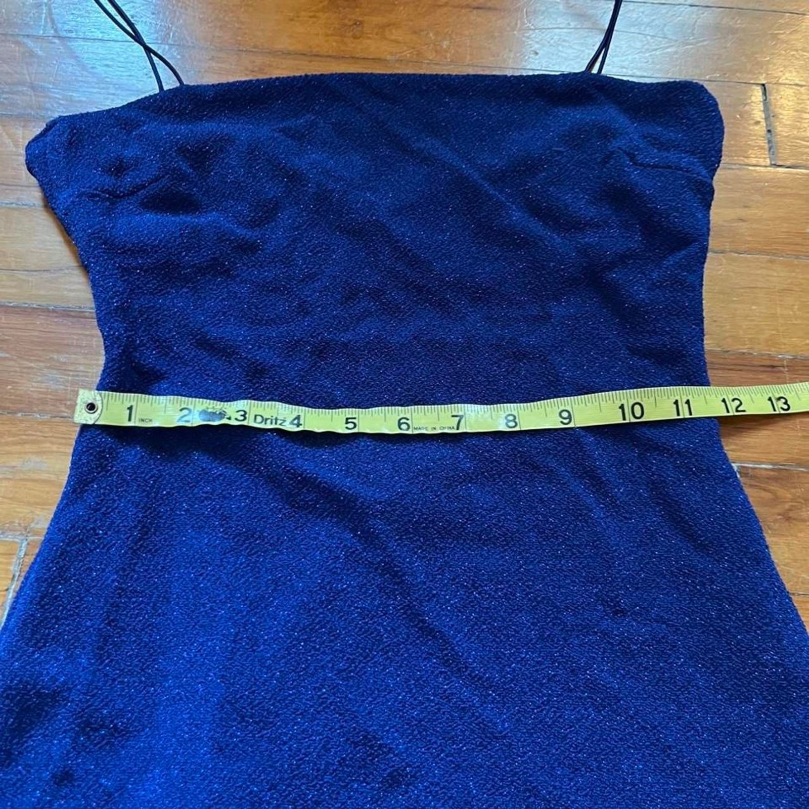Vintage 90s Rampage Sparkly Blue Lurex Mini Dress Open Back Size S Straps