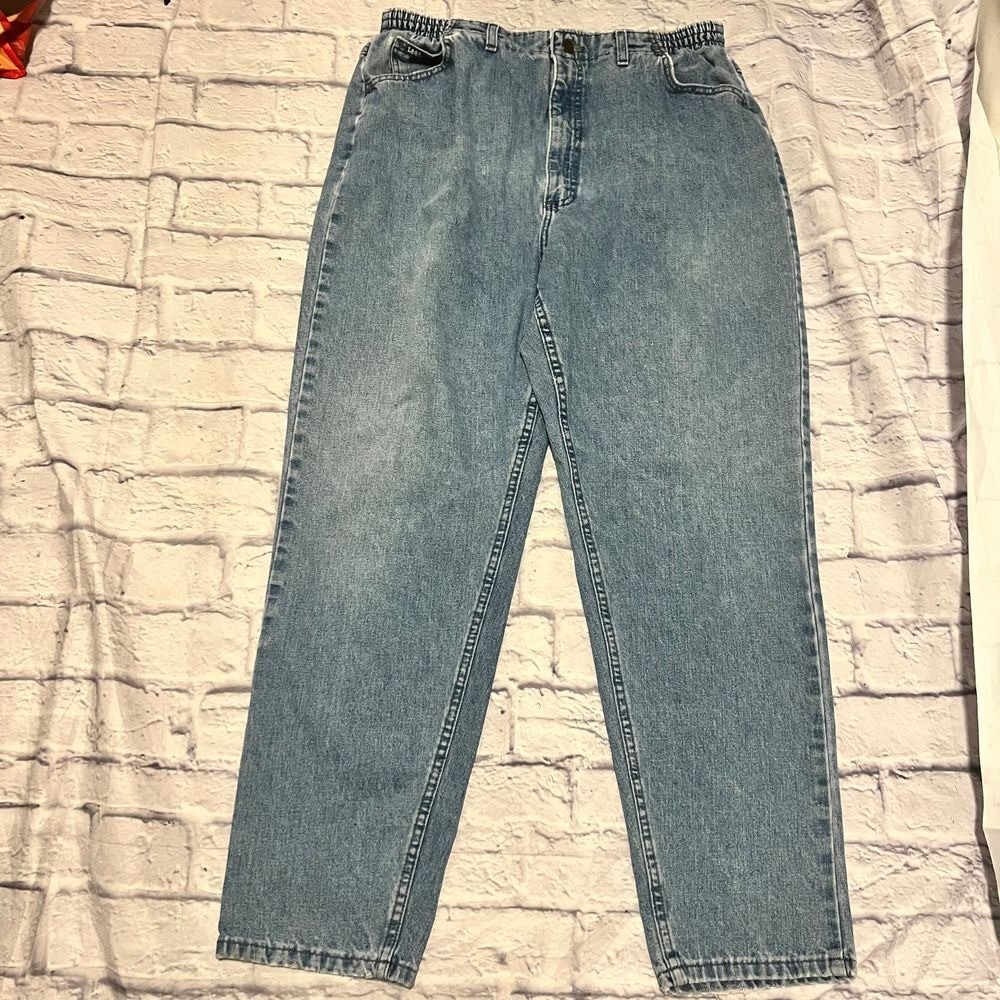 Lee Vintage High Waisted Mom Jeans Elastic Waist Light Blue Denim Relaxed Fit