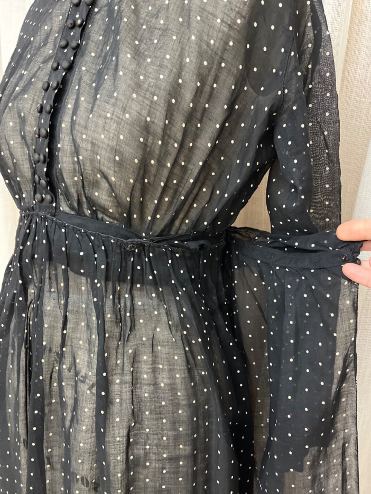 Victorian Edwardian Lawn Voile Dress Sheer Tiny Dot Cotton Tea Mourning Goth XS