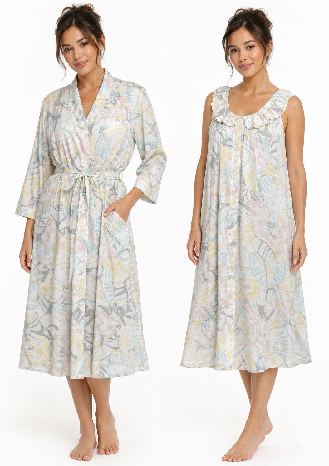 VTG 70’ PIERRE CARDIN Cotton Blend Nightgown And Robe Pastel Mod PM