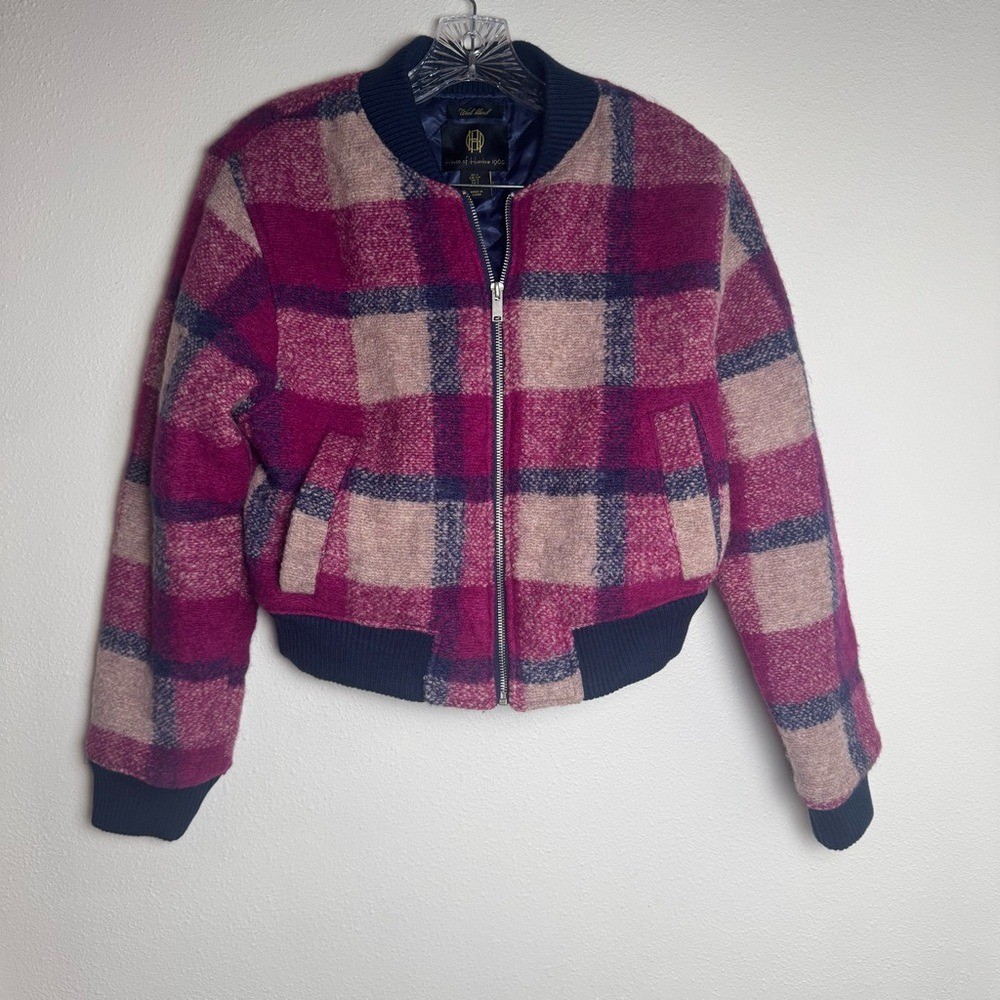 House of Harlow 1960 Wool Blend Plaid Preppy quality bomber jacket Vintage style