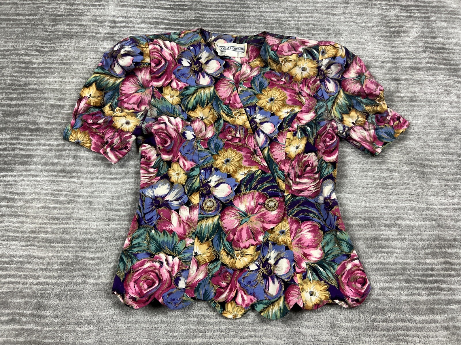Jessica Howard by Mitchell Rodbell Top Womens S Petite Multicolor Floral Padded