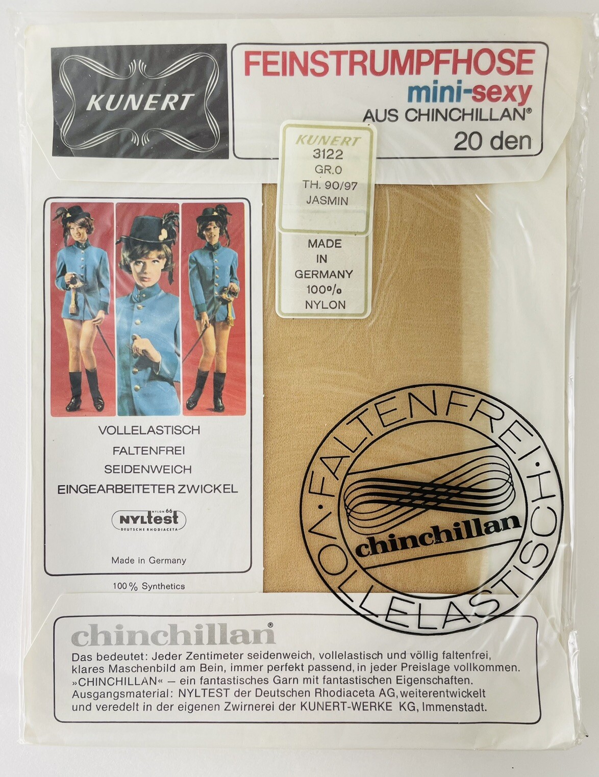 One Pair 1960s Kunert FEINSTRUMPFHOSE MINI-SEXY 3122 JASMIN GR. 0 Nylons Germany