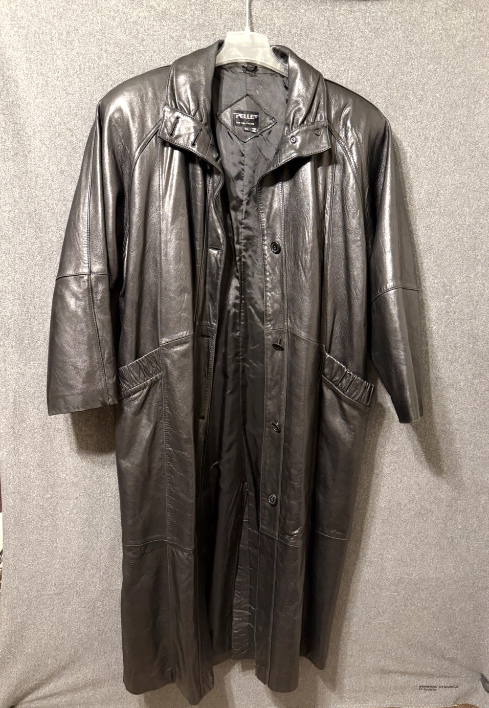 PELLE Black Leather Lined Trench Coat Size Medium Vintage 1980s