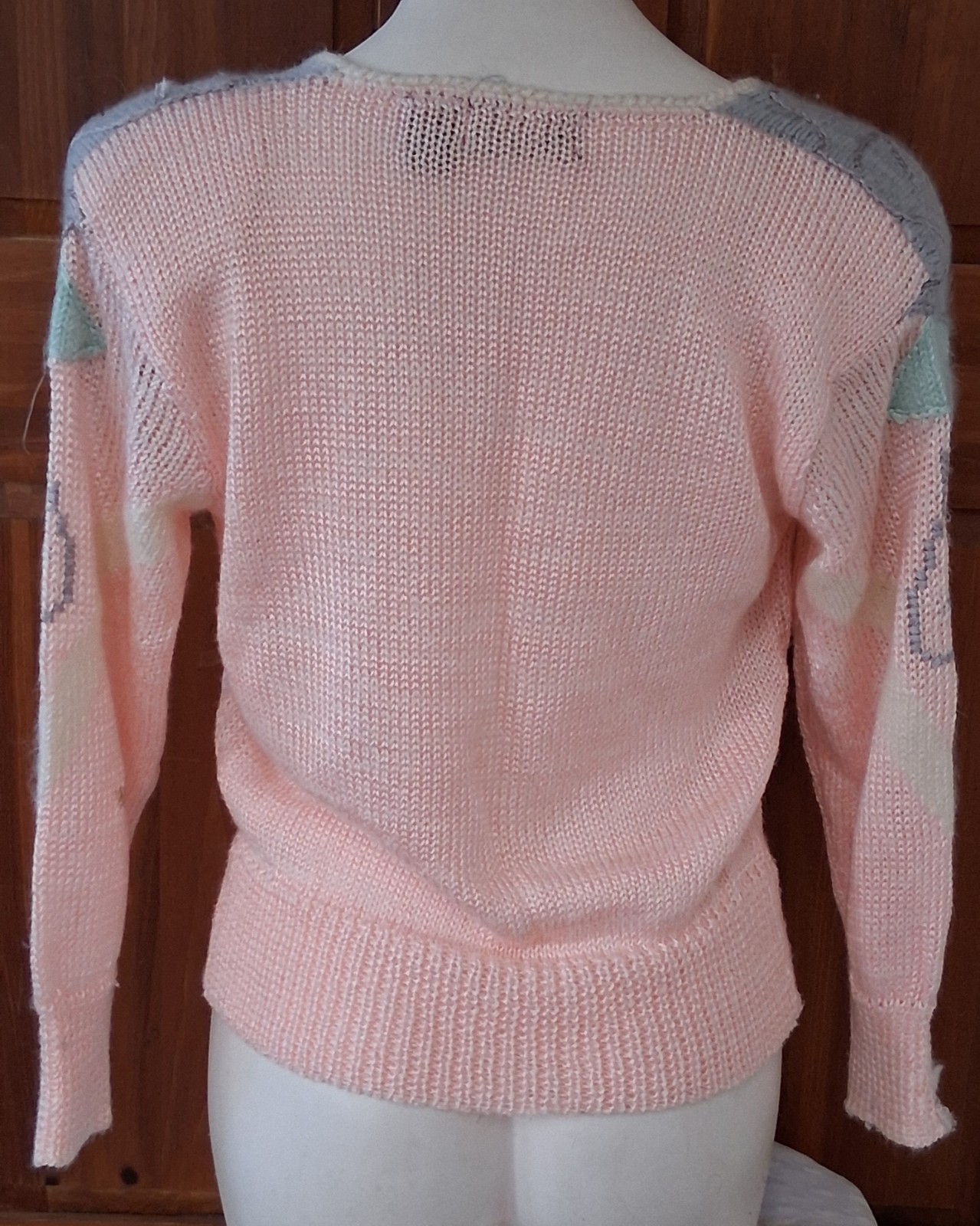Vintage 80s Ginenne Pink Gray Super Soft Angora Orlon Knit Sweater L/42