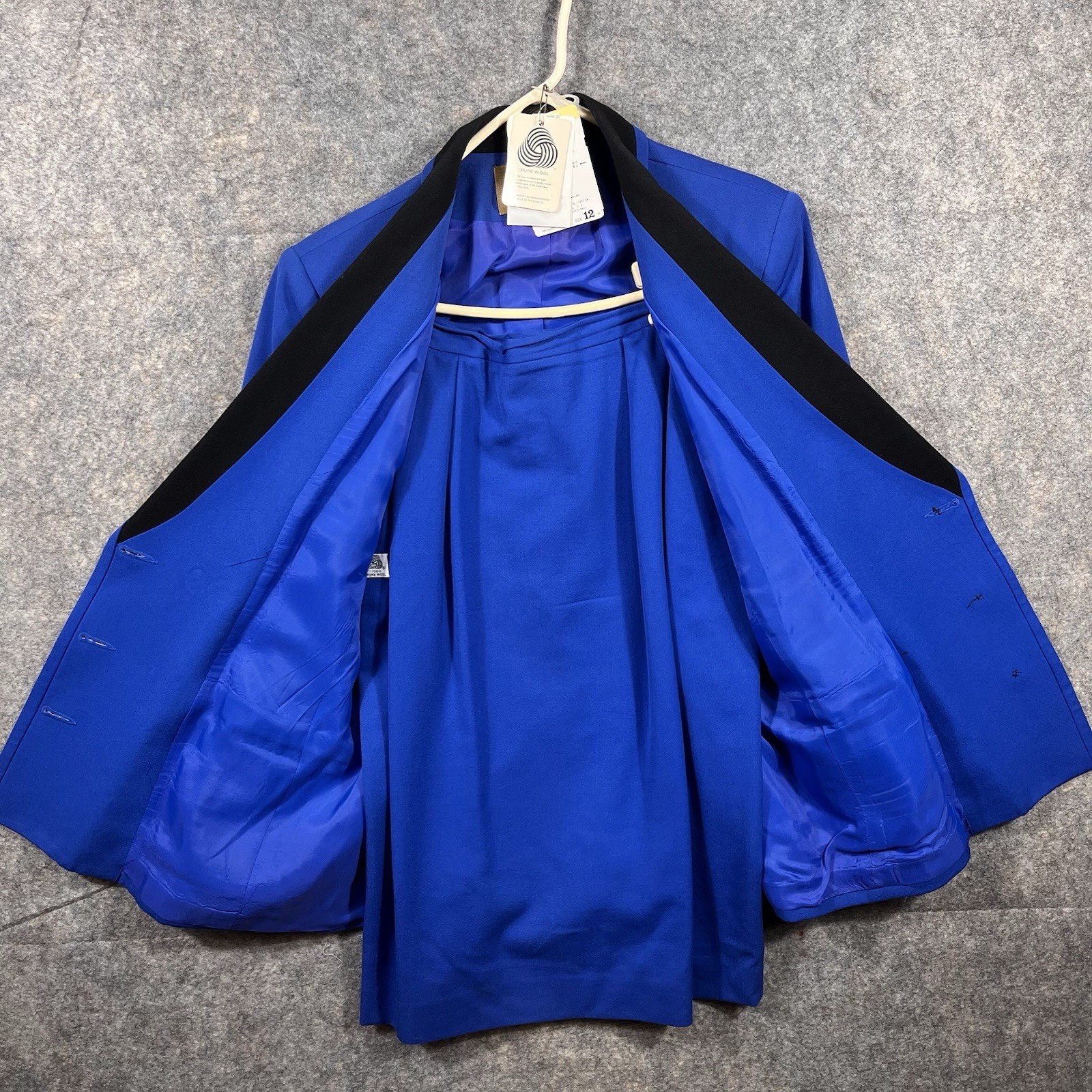 NWT Vintage Saville Suit Womens Skirt Set Blue Wool Blend 12 Double Breasted