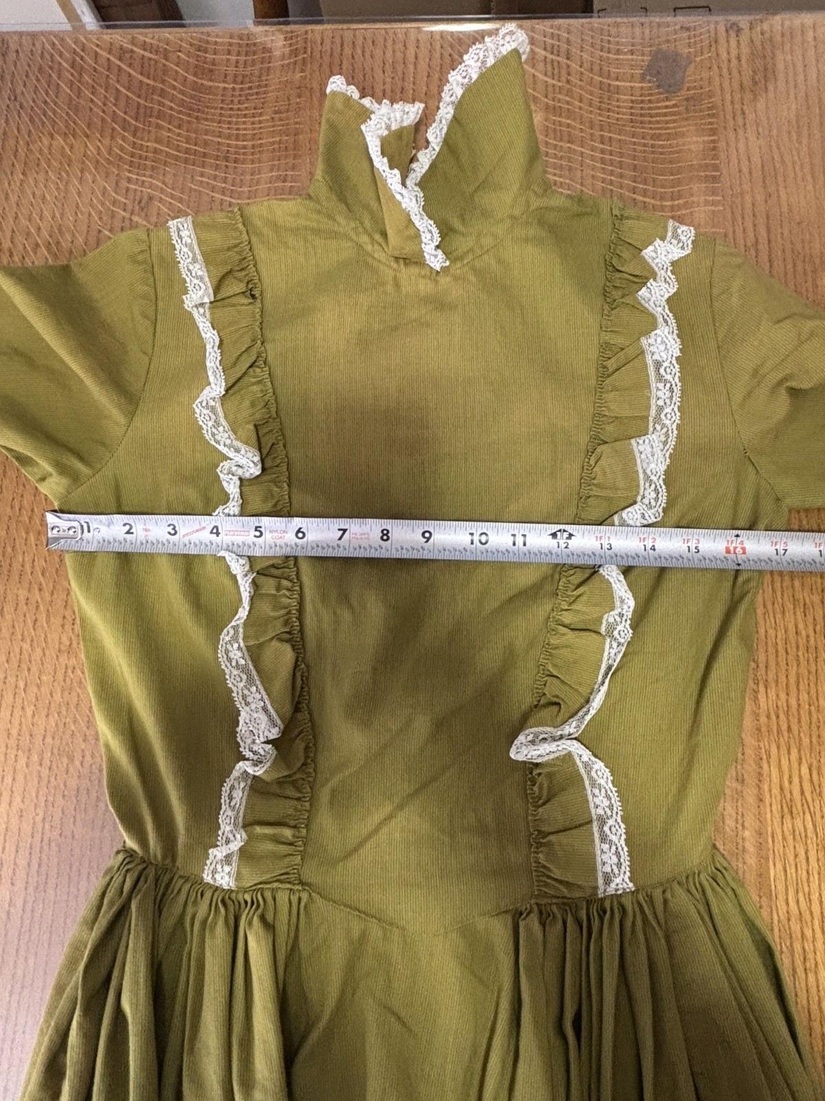 Vintage Boho Maxi Prairie Dress Olive Green Gunne Cottage Size Small/4