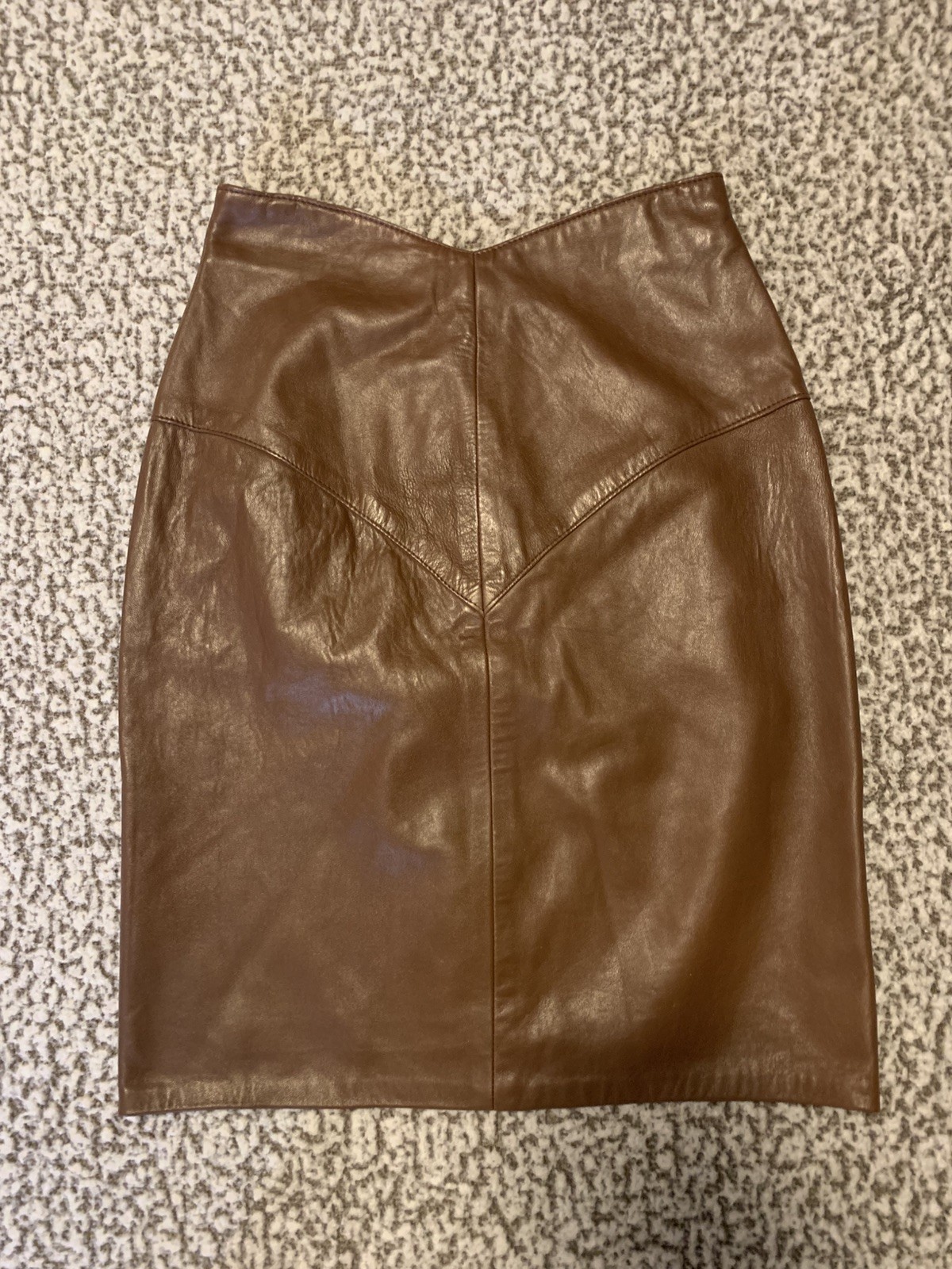 Vakko Size 2 Woman’s Vintage Brown Genuine Leather Pencil Skirt High Waist Midi