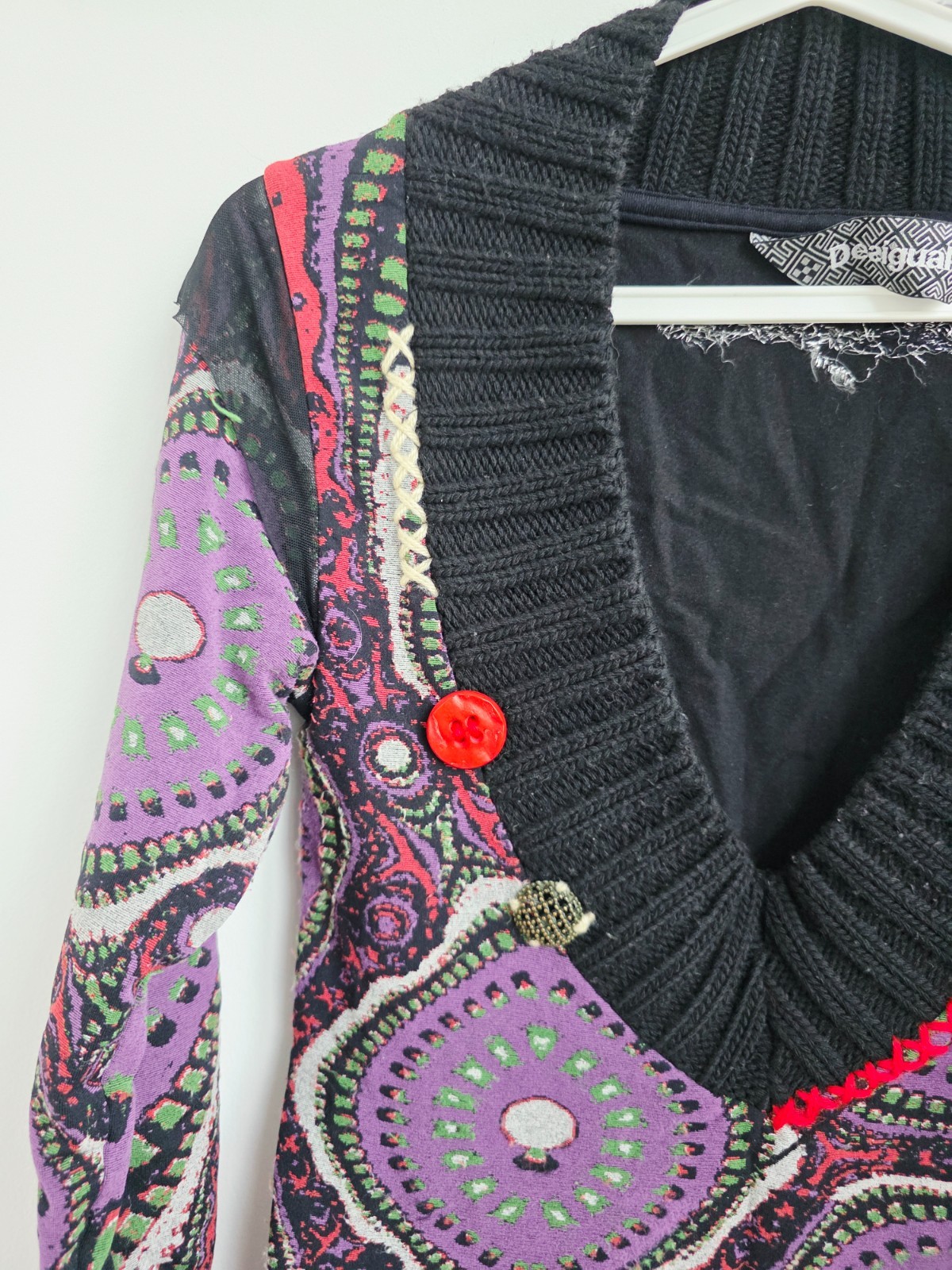 Vintage 2000s Desigual Cardigan, Colorful Patchwork Knit Jacket, Y2K Long Tunic