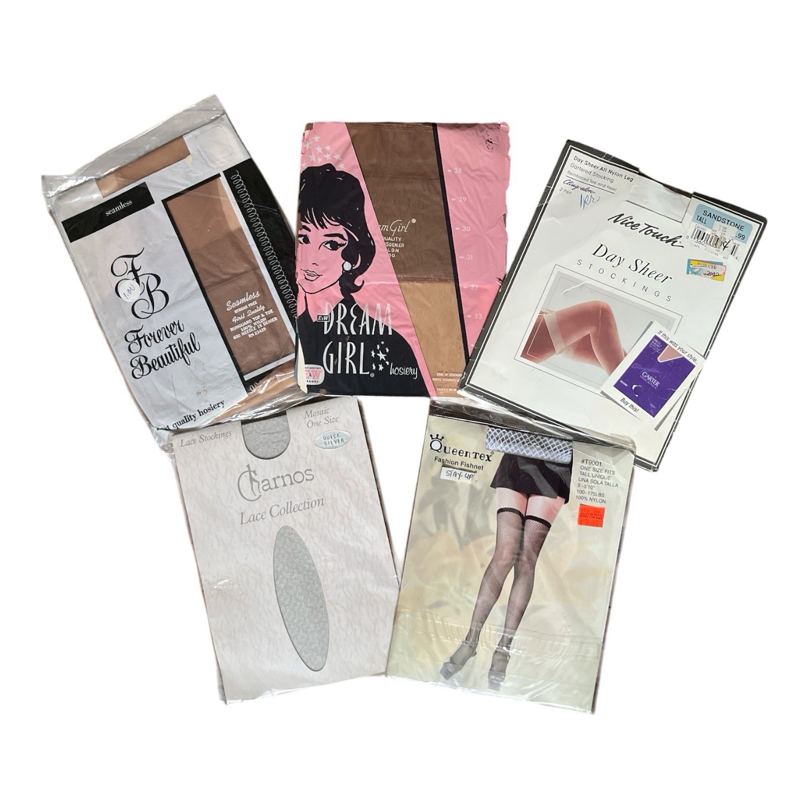 Vintage 5 Pair Lot Stockings Dream Girl/Nice Touch/FB/Charnos/Queentex T7-5