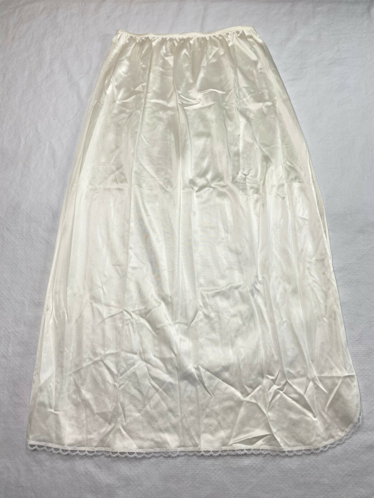 Wondermade Half Slip sz L White Elastic Waist Hi Side Slit Long VINTAGE CT1