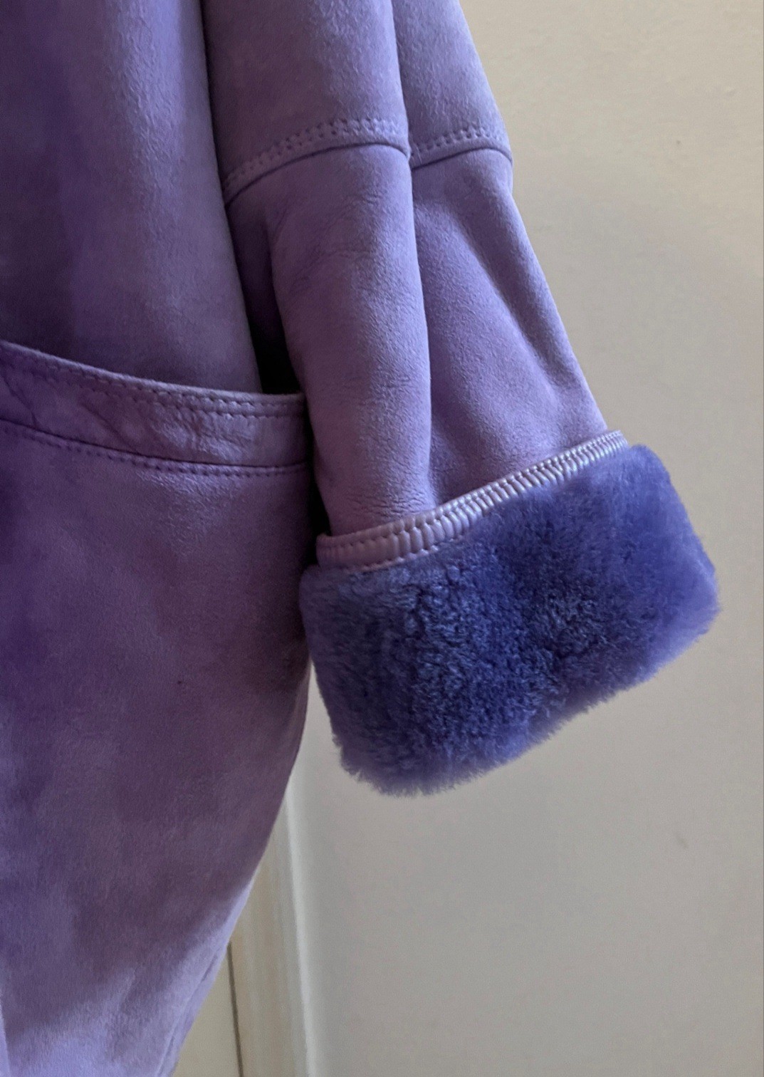Vintage GIANNI VERSACE Purple Leather & Faux Fur Oversized Long Coat, Signed