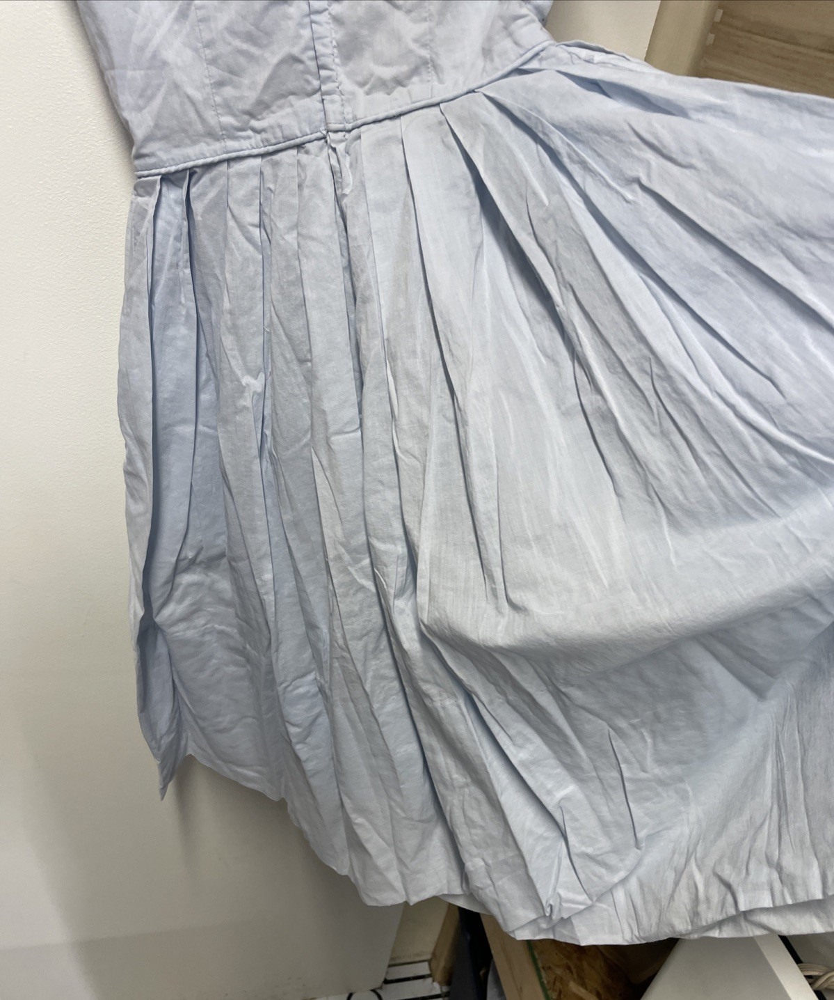 Vtg Blue Cotton Dress W/ Embroidered White Flowers Layered Split Skirt Flowy XS