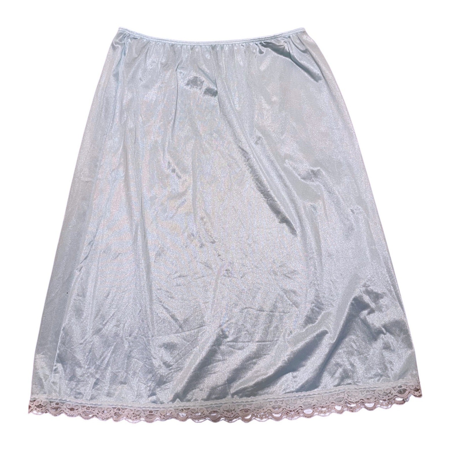 Vintage and dyed Light Blue Nylon Lace Trim Slip Skirt Large Deena USA