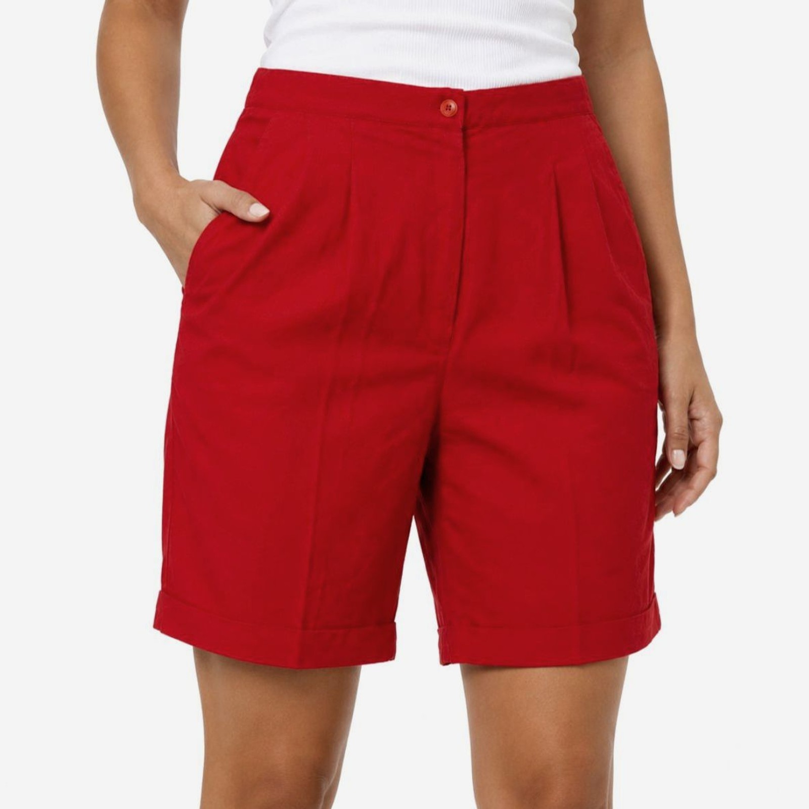 Vintage Donnkenny Red High-Waisted Bermuda Shorts 12 Tailored Classic Retro