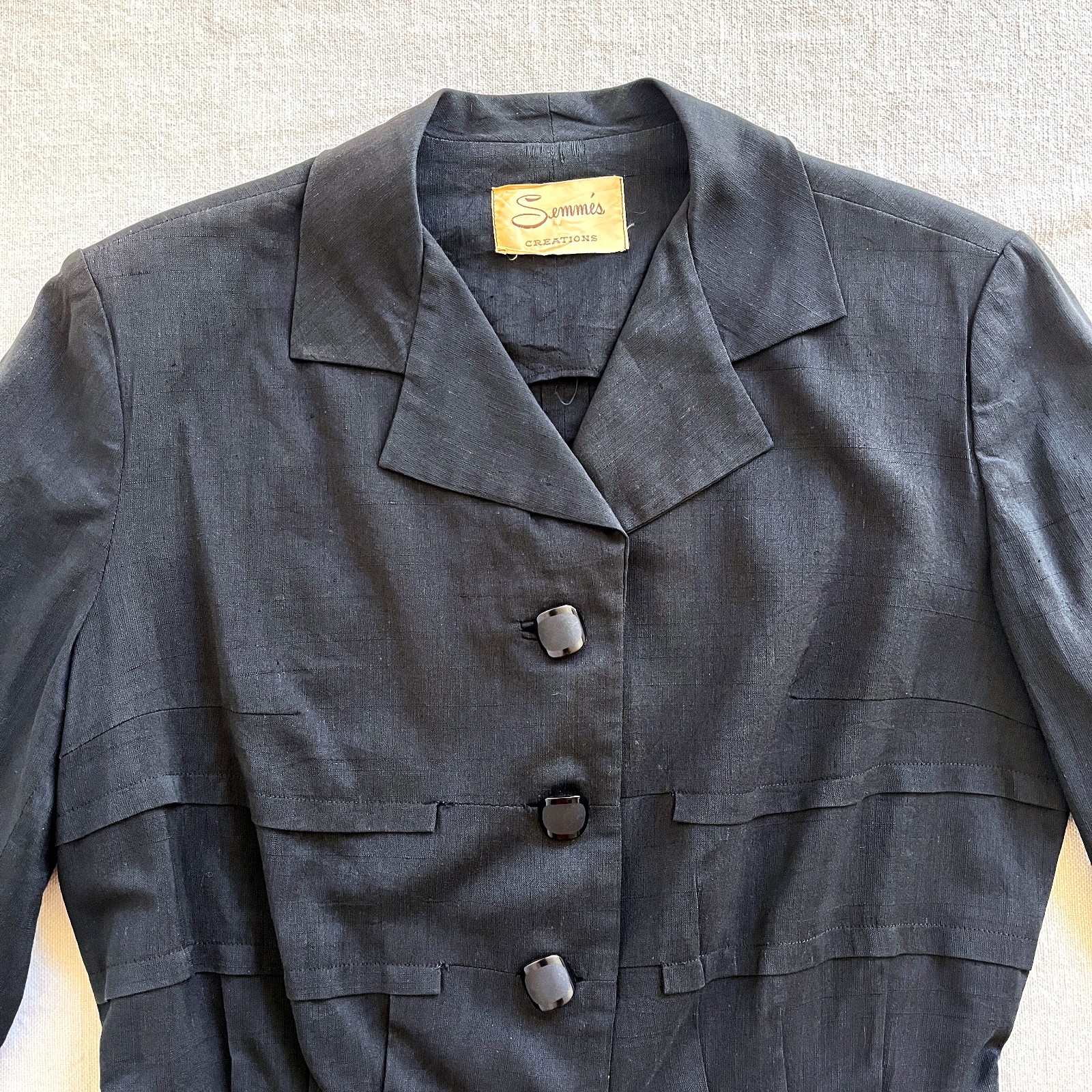 Vintage Women’s 50s Semmes Creations Black Cropped Peplum Jacket Blazer Medium