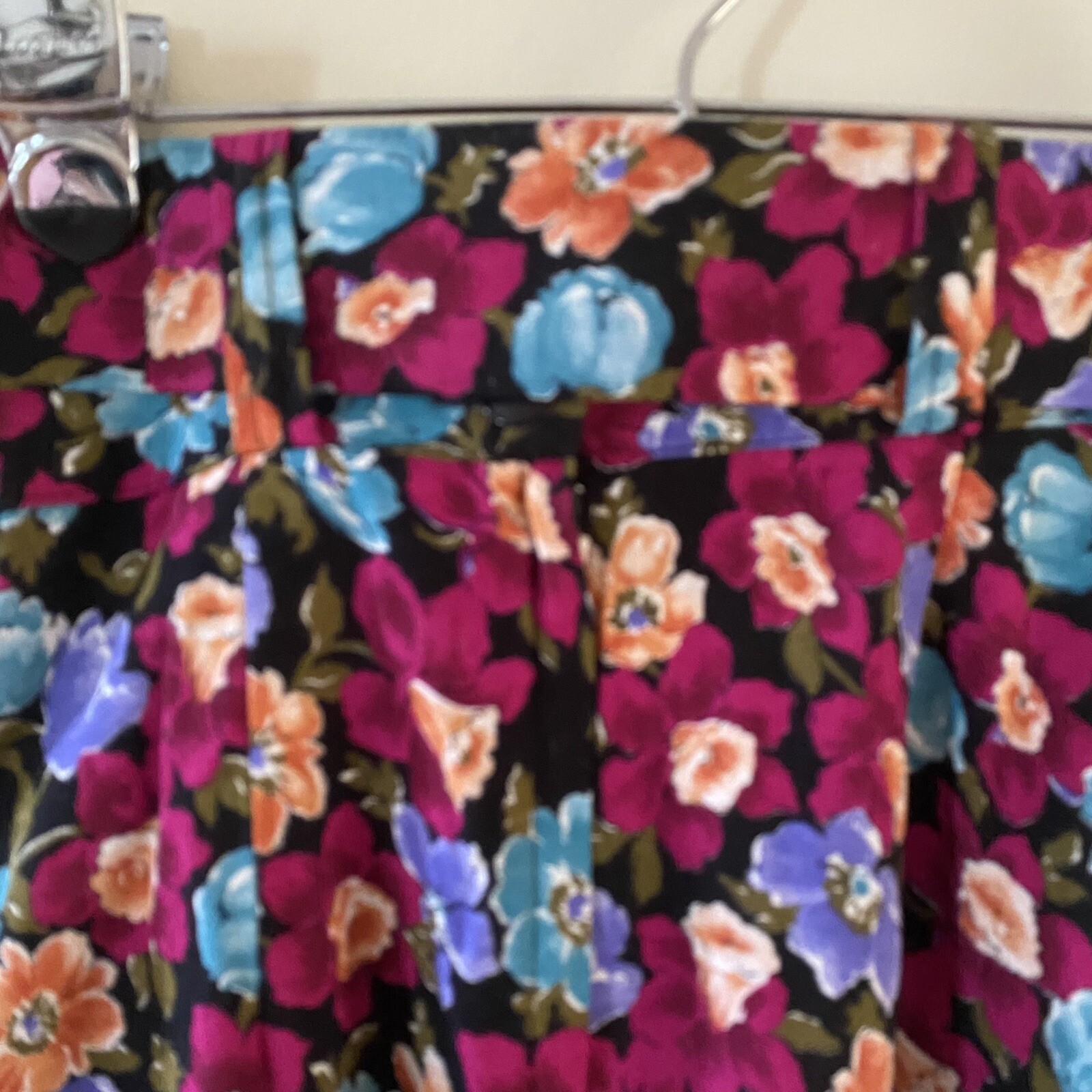 Vintage Floral My Michelle Women Skirt Size 3 Purple Blue Yellow Pleated w/ Belt