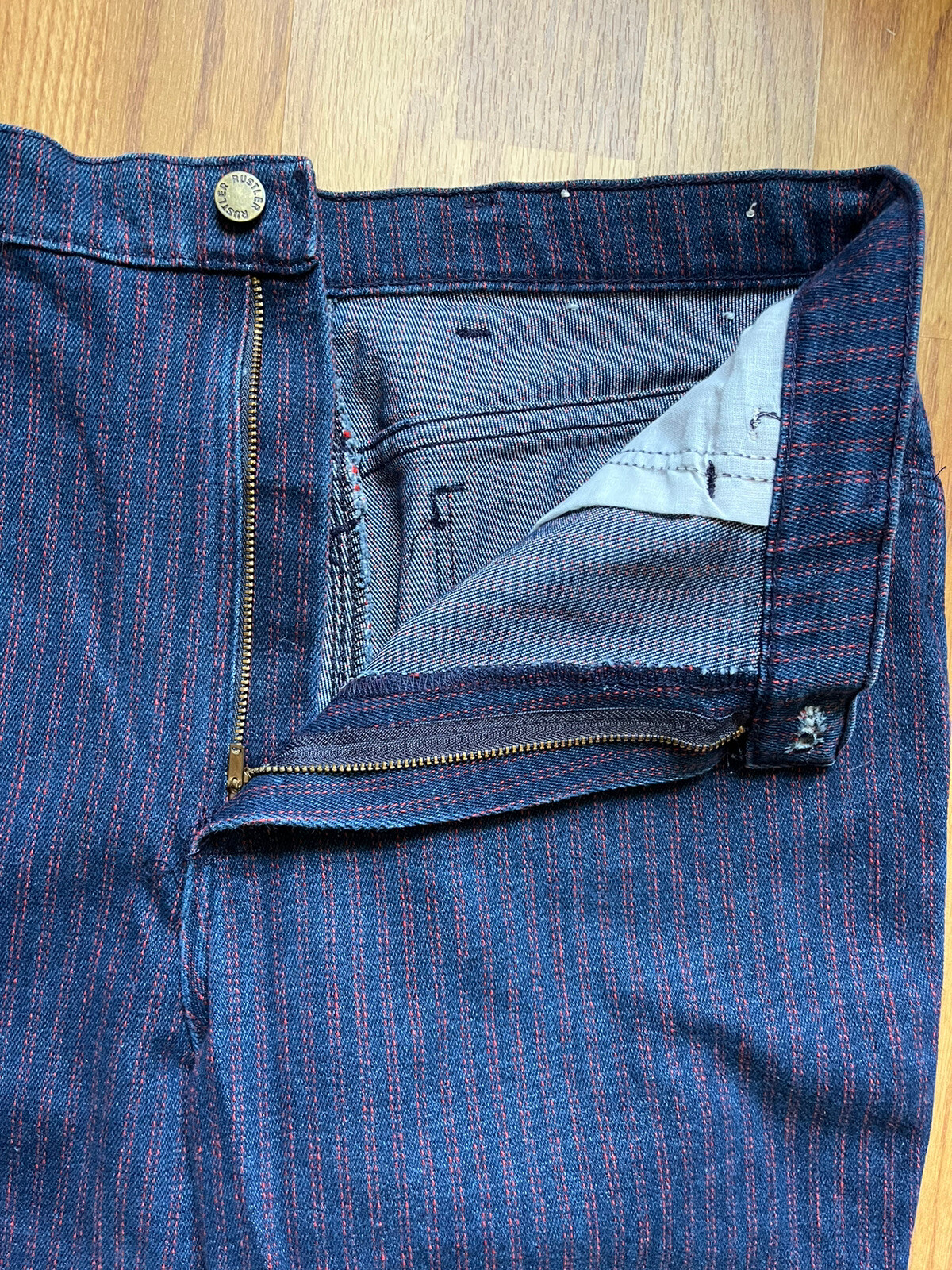 Vintage Women’s RUSTLER Denim Jeans Original Dark Blue w Red Stripes 34×28 USA