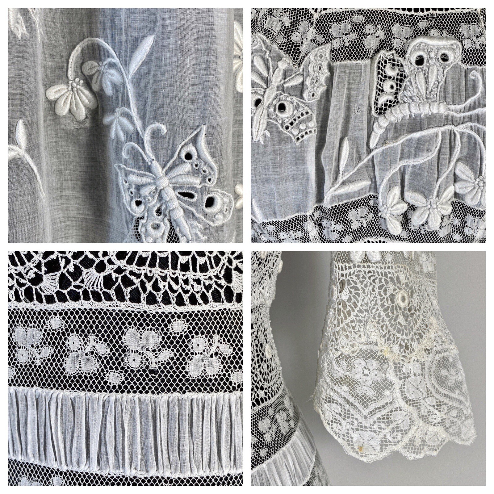 Antique late Victorian-Edwardian intricate pieced lace sheer wedding gown dress