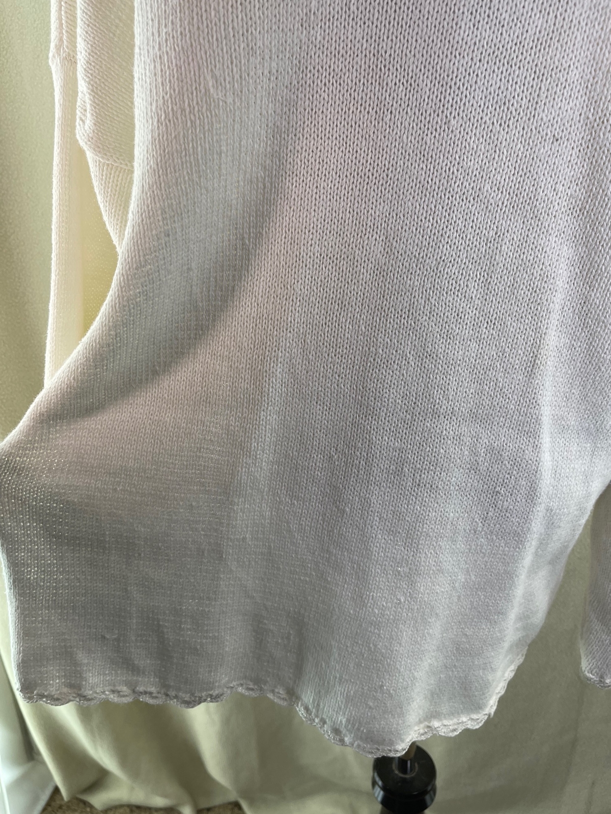 Bonnie and Bill Vintage Cream Scallop Edge Lace, Ribbon & Pearl Knit Sweater, 2X