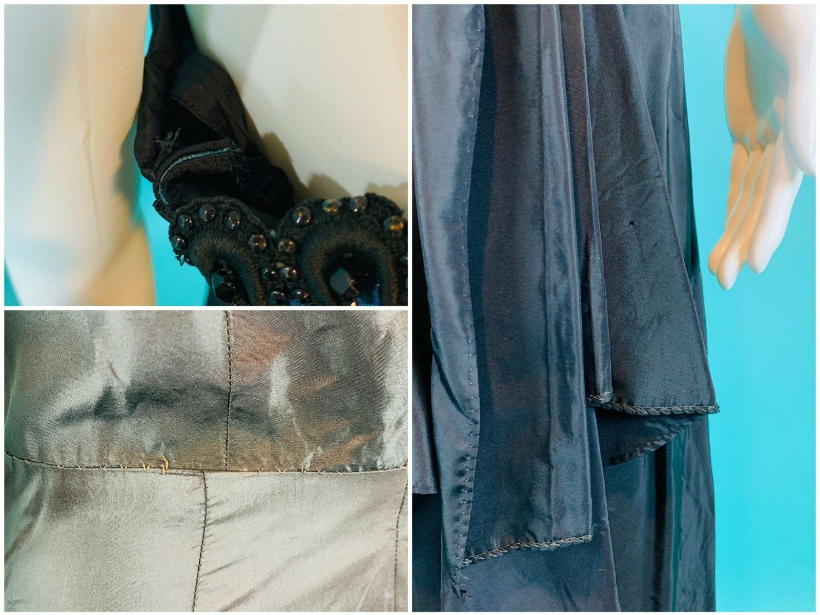 Vintage 1950s Sarong Wiggle Dress Cocktail Black Blue Old Hollywood W 28″