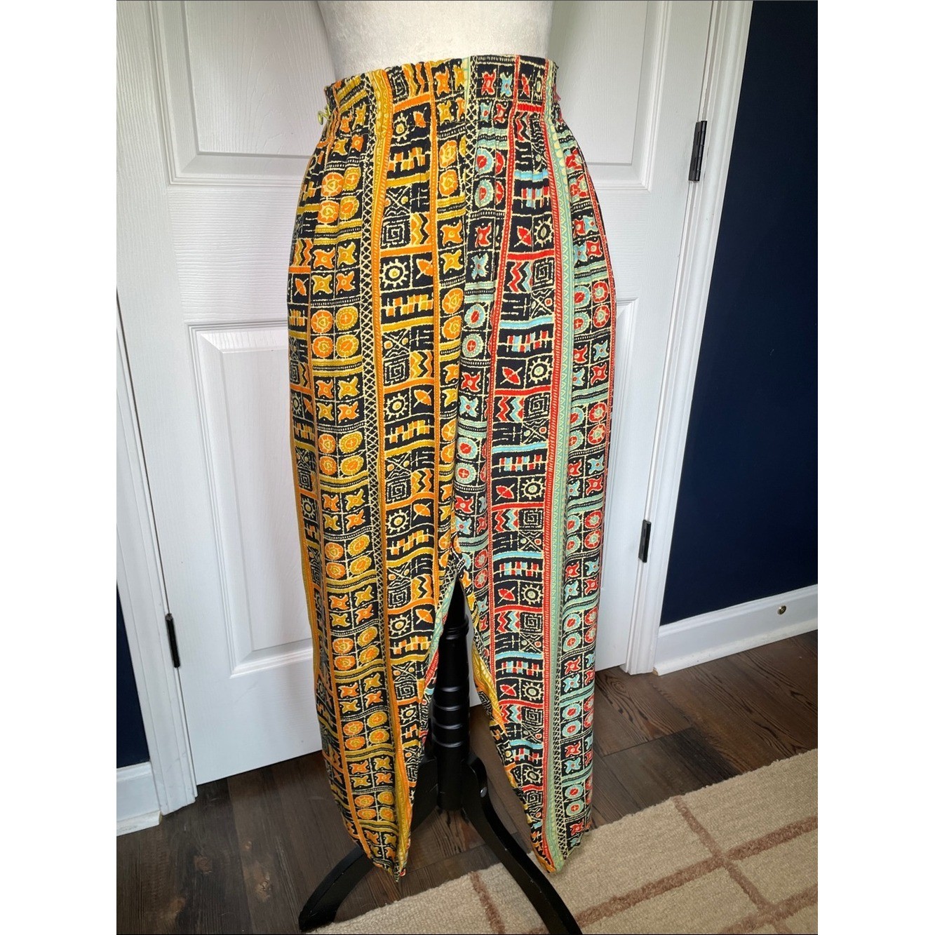 Vintage Passports Pier 1 Imports Harem Pants Boho Tribal Print Elastic Waist